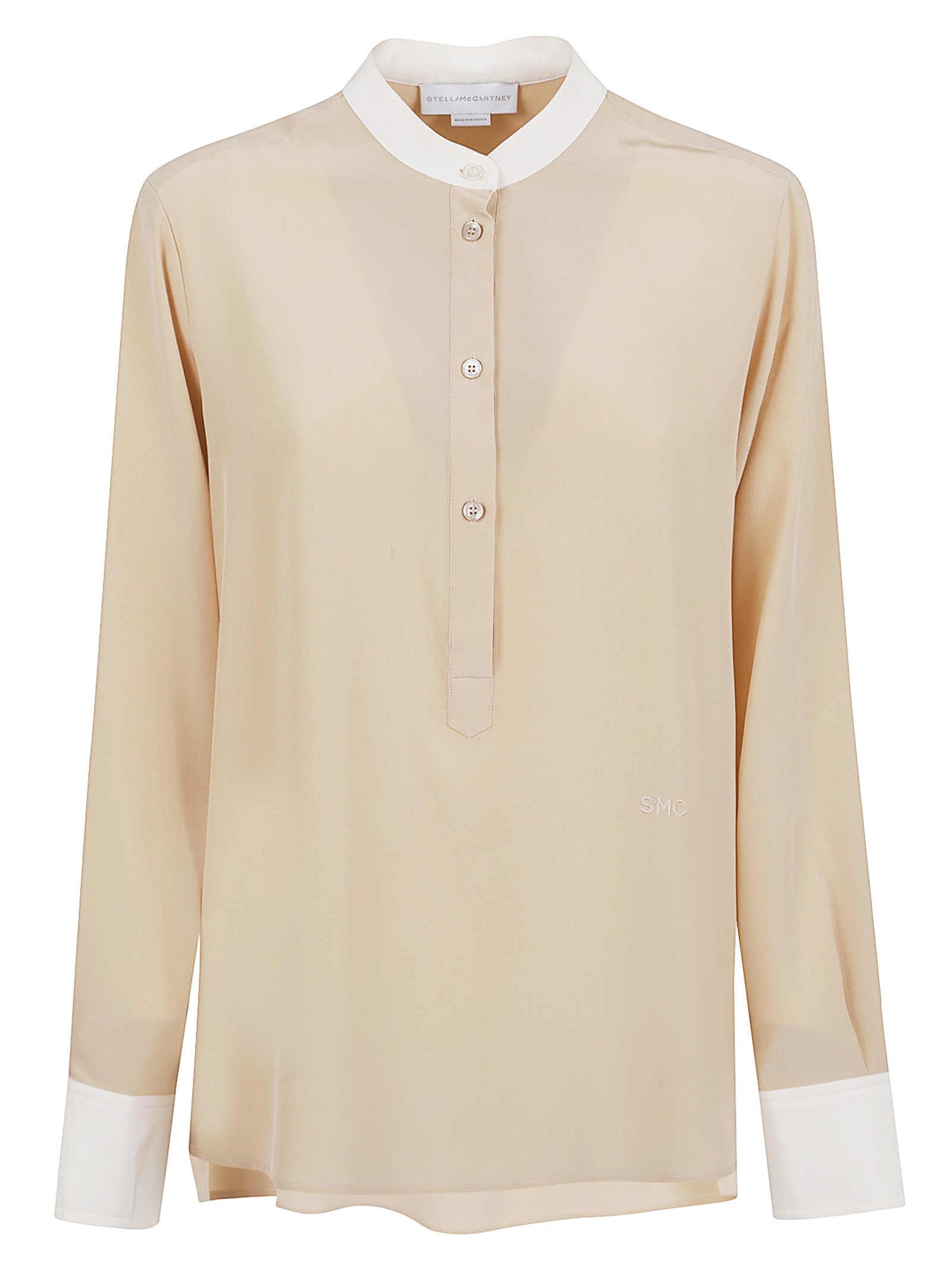 Soft Beige Silk Shirt With White Accents