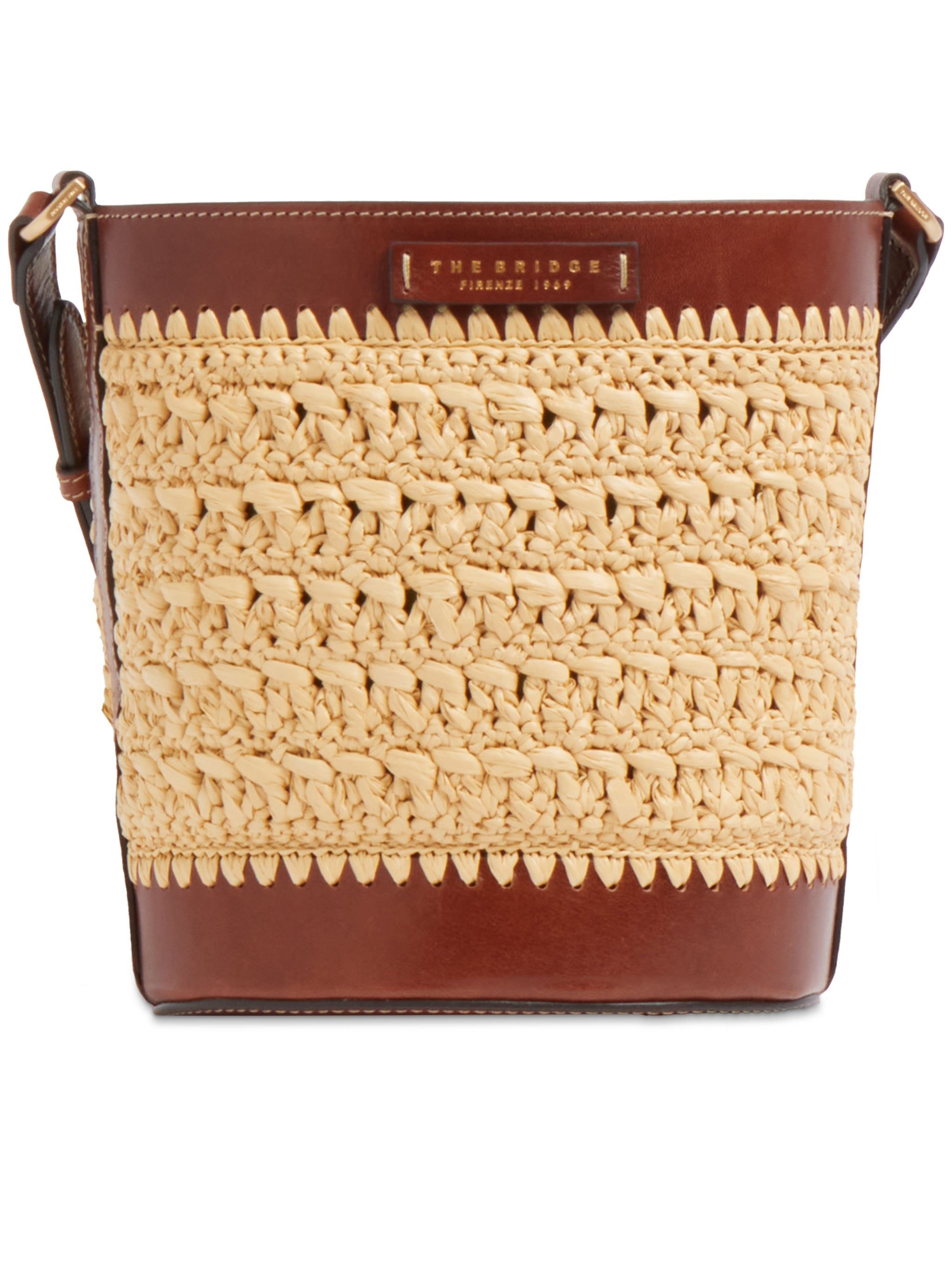 Woven Raffia Bucket Bag Leather Satchel