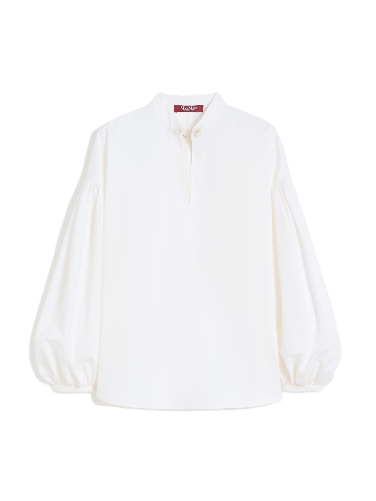 Long-Sleeved Blouse with Gathered Sleeves and Stand Collar