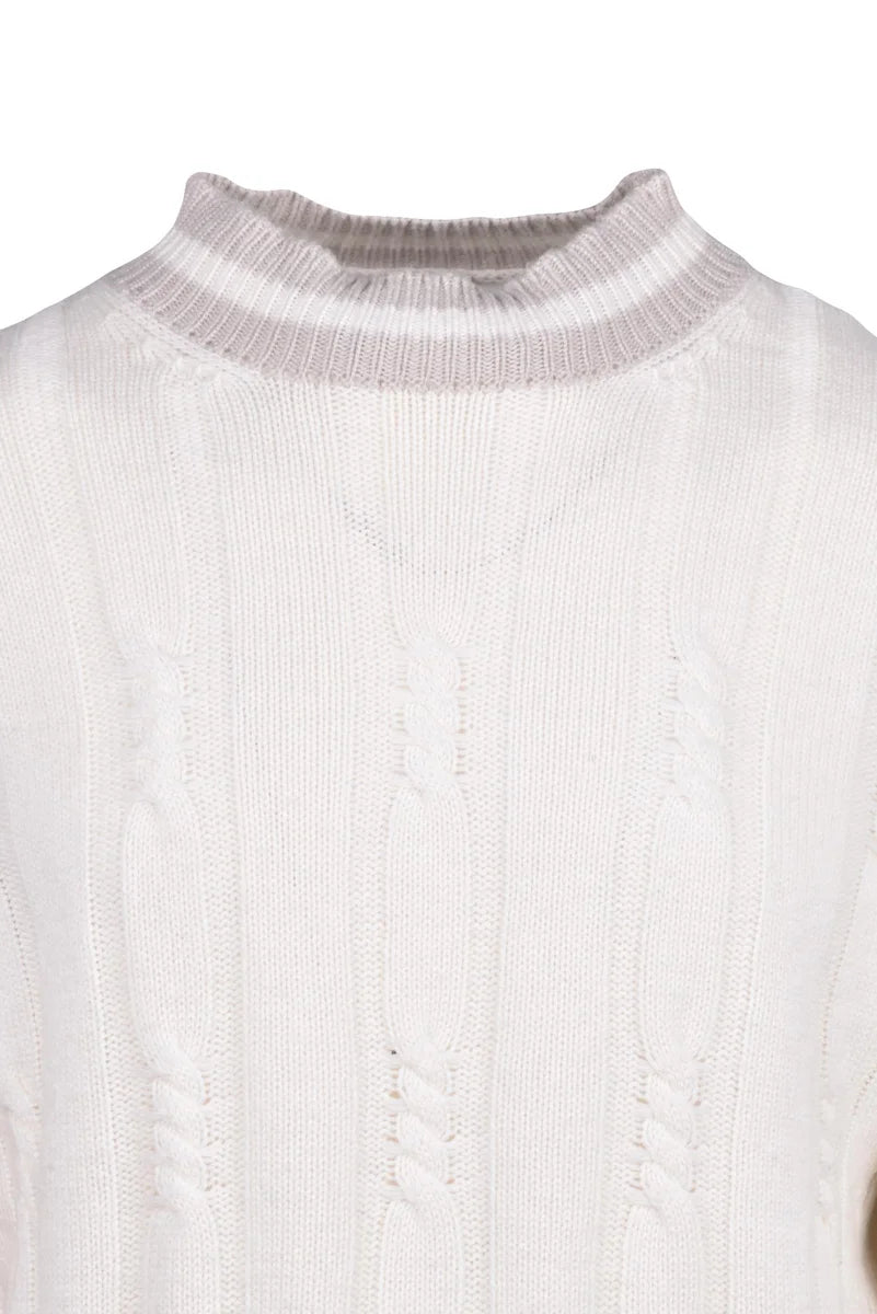 Cable Knit Mock Neck Sweater Cashmere - White