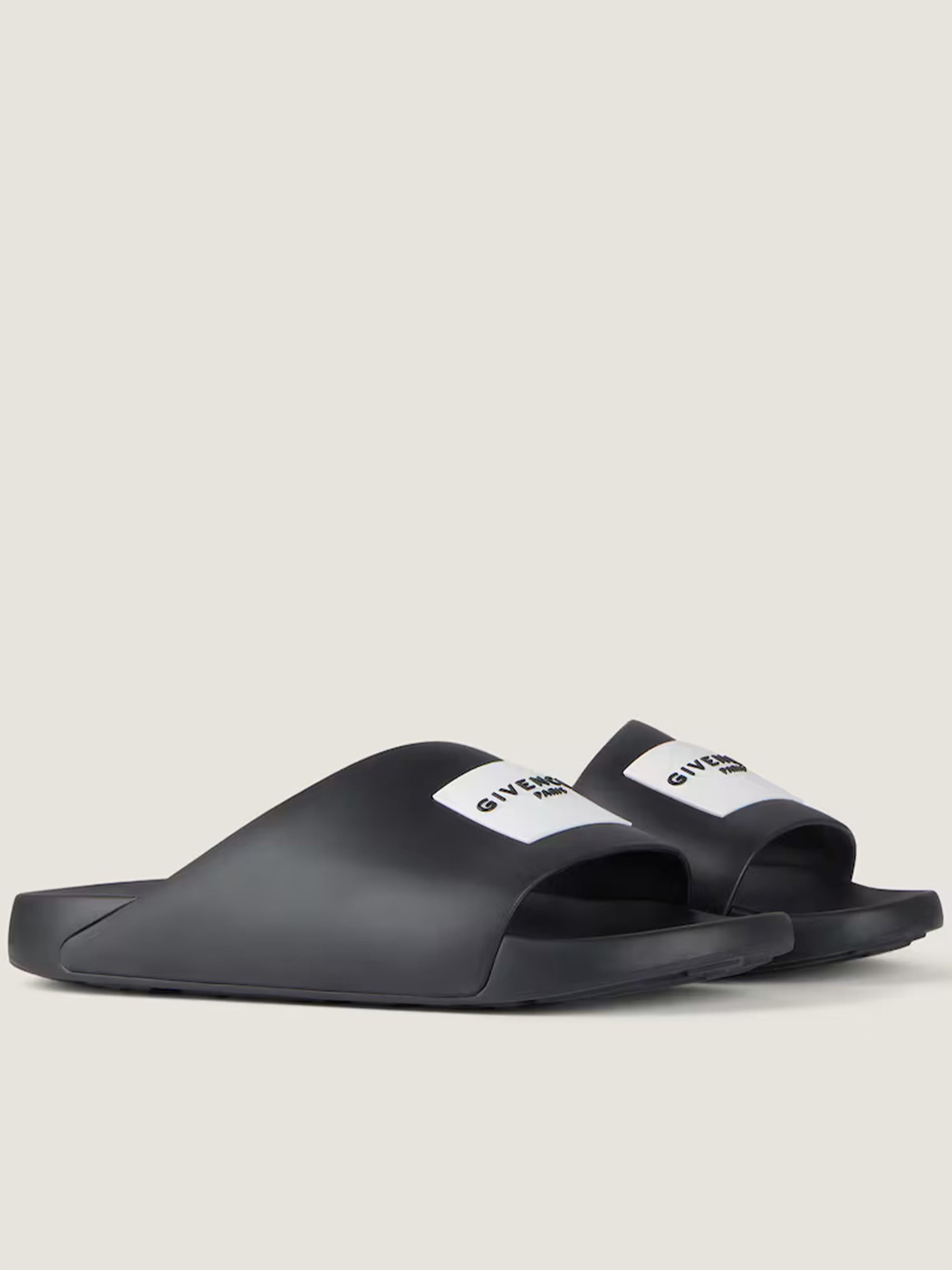 Label Slide Black Polyurethane Logo Sandals