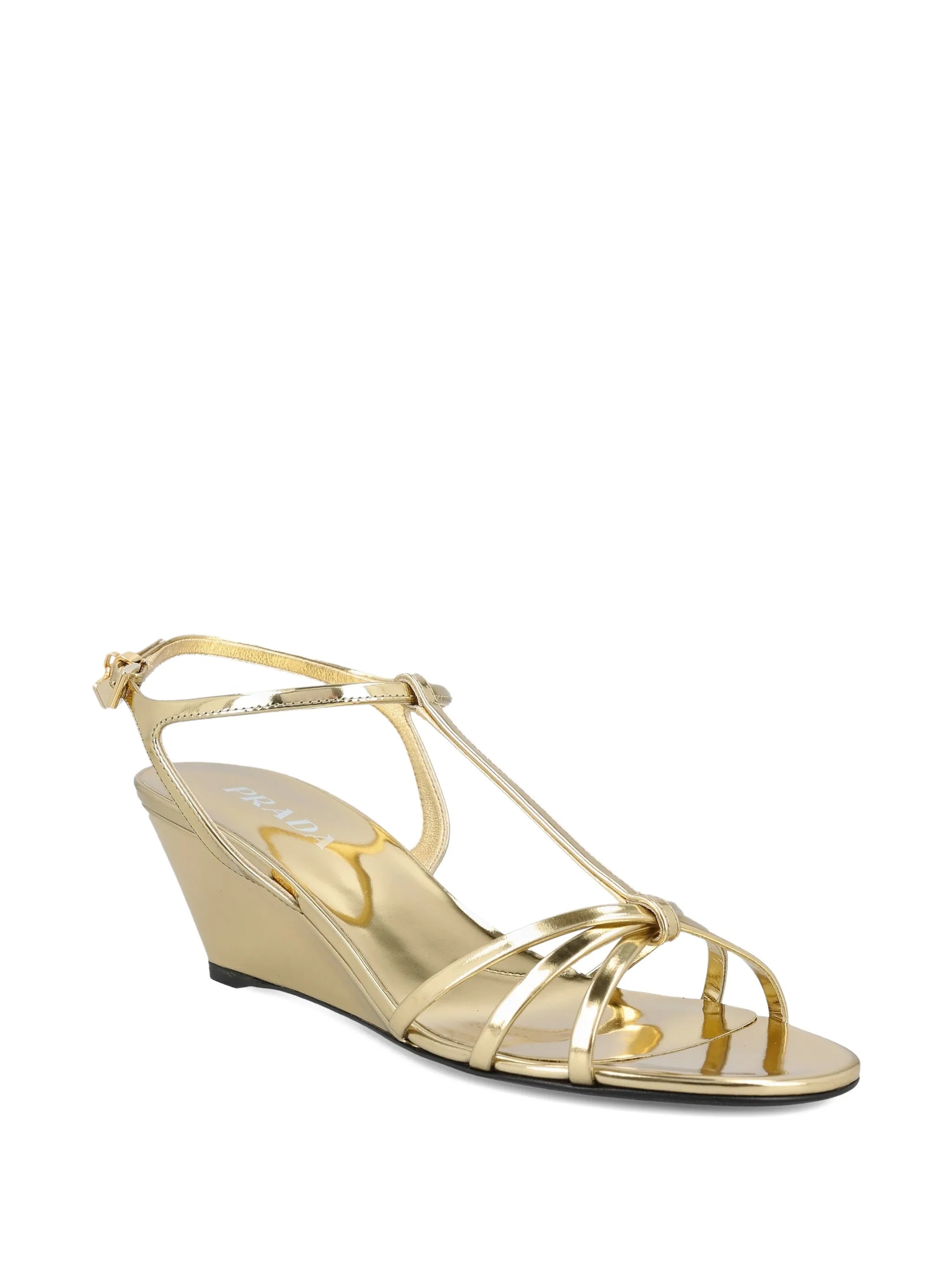 Metallic Gold Wedge Crisscross Sandals