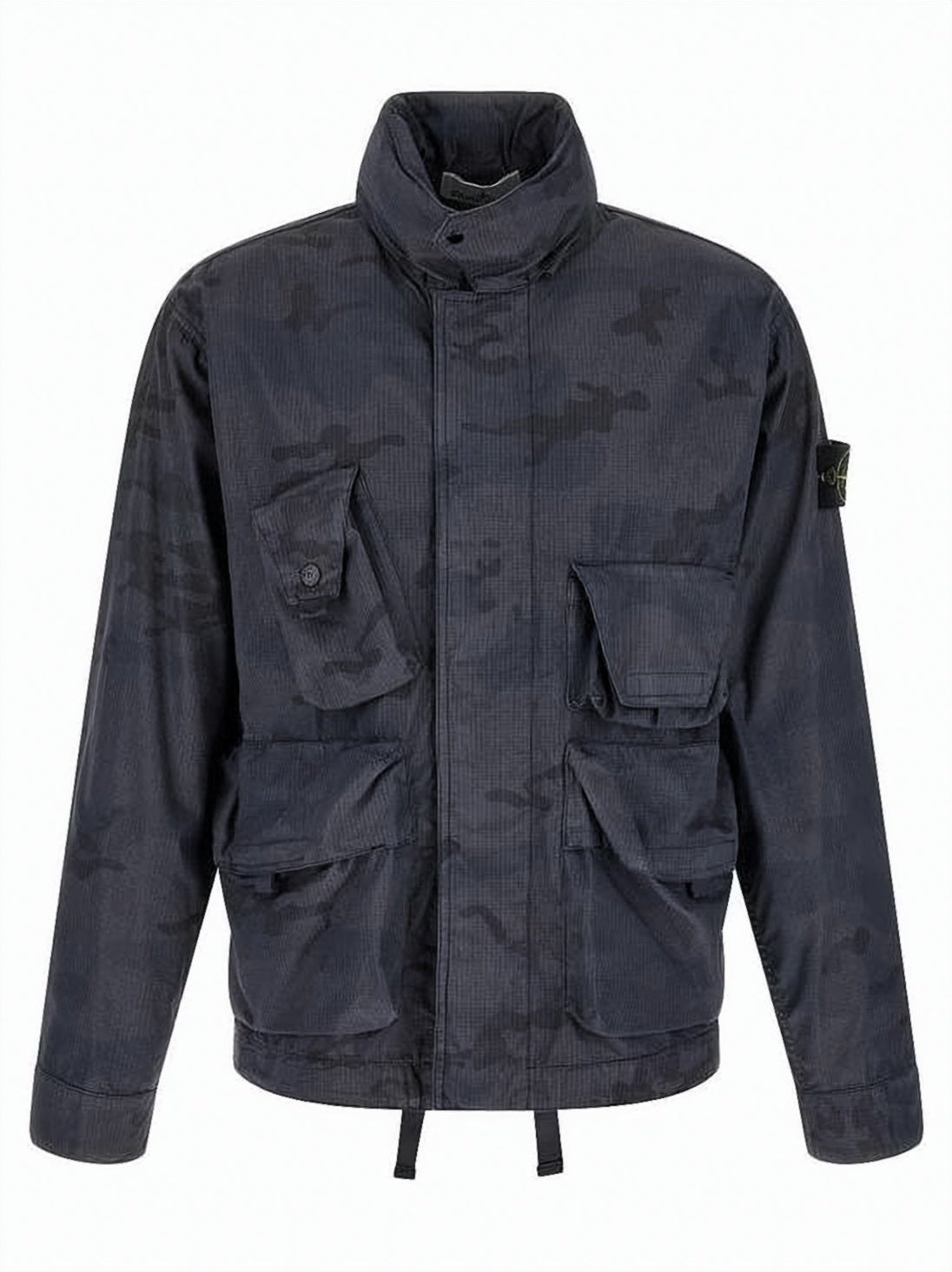 Utility-Enhanced High Collar Jacket with Ripstop Texture