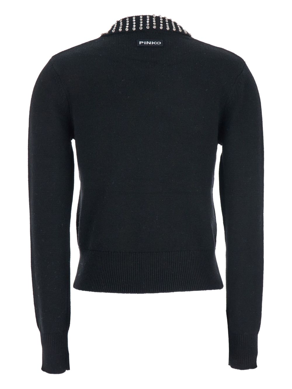Fitted Sweater With Rhinestone-Embellished Polo Collar