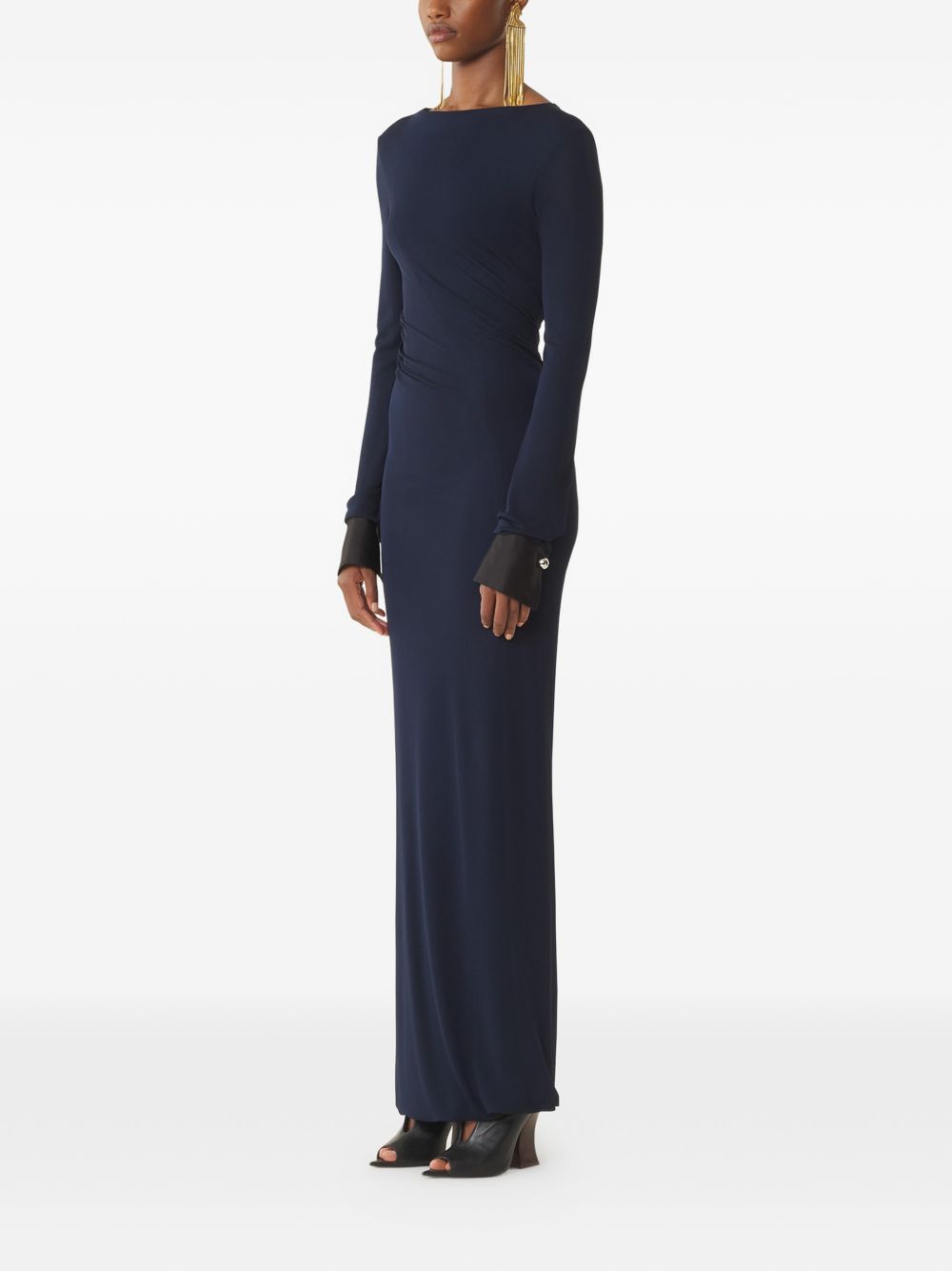Dark Blue Long Sleeve Maxi Dress