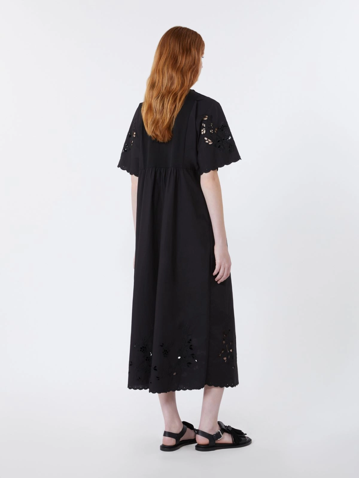 Flowing Midi Dress with Floral Embroidery