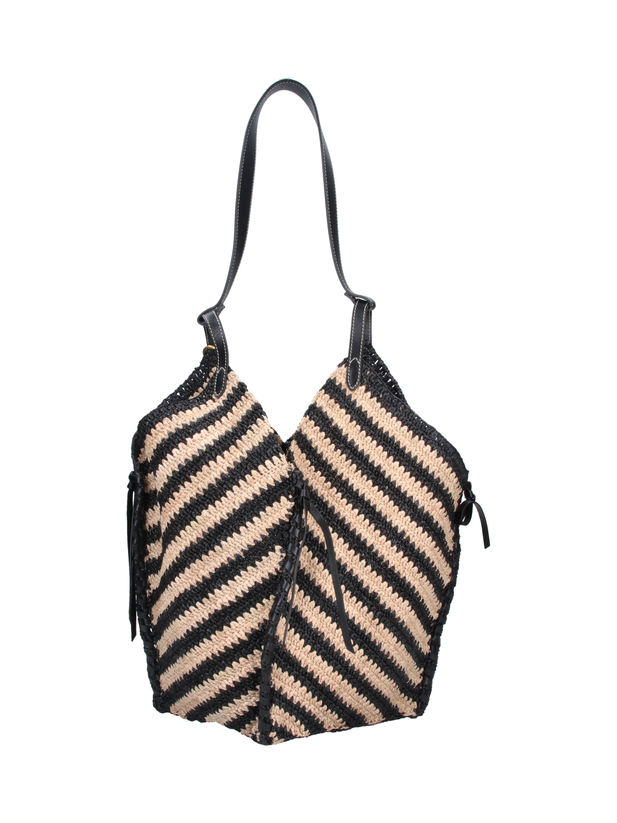 Black/Natural Tampa Striped Raffia Tote Bag