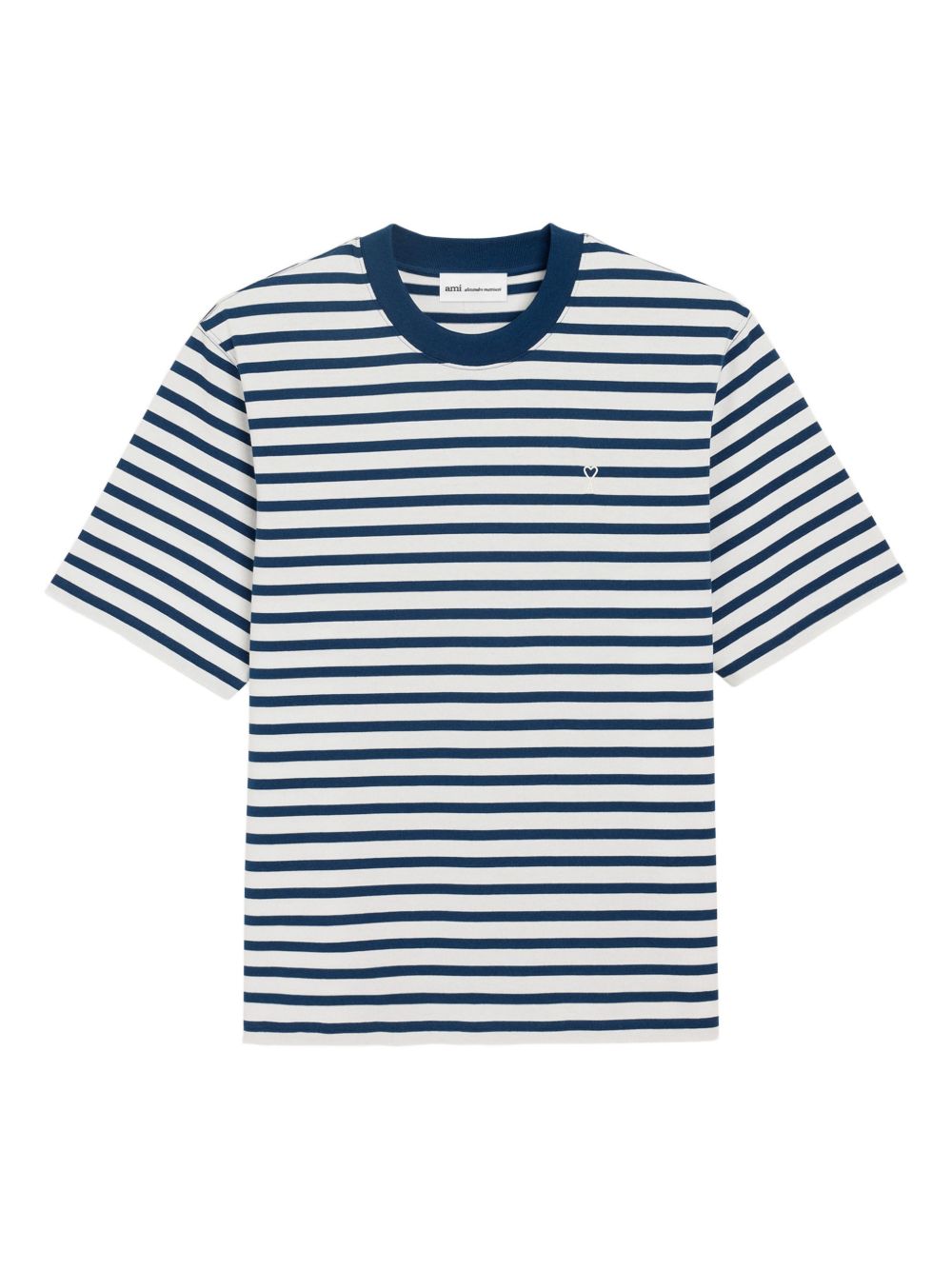Blue/White Cotton Striped Embroidered T-Shirt