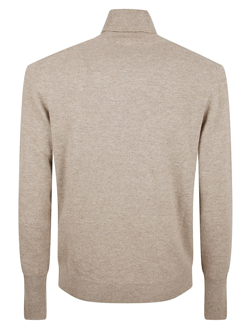 Soft Beige Wool Sweater With Fine Knit Texture