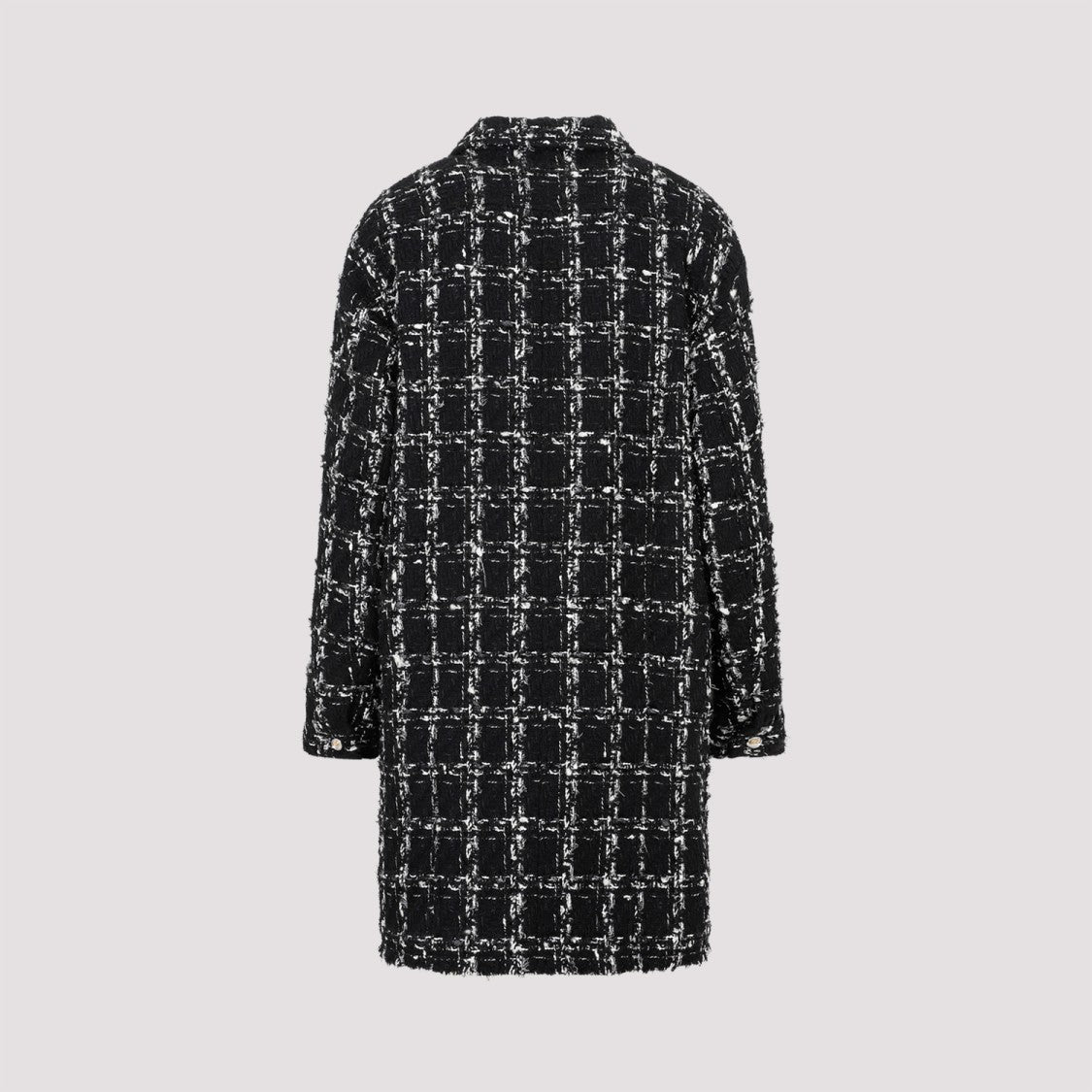 Black and White Checked Bouclé Coat