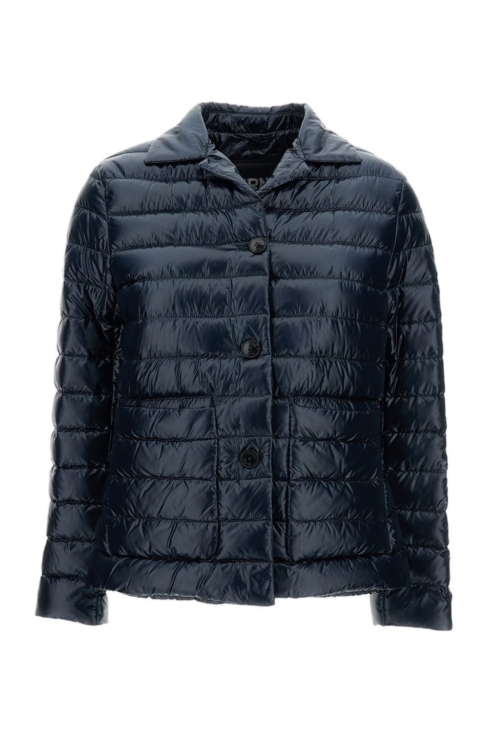 Quilted Blue Down Jacket with Button Fastening