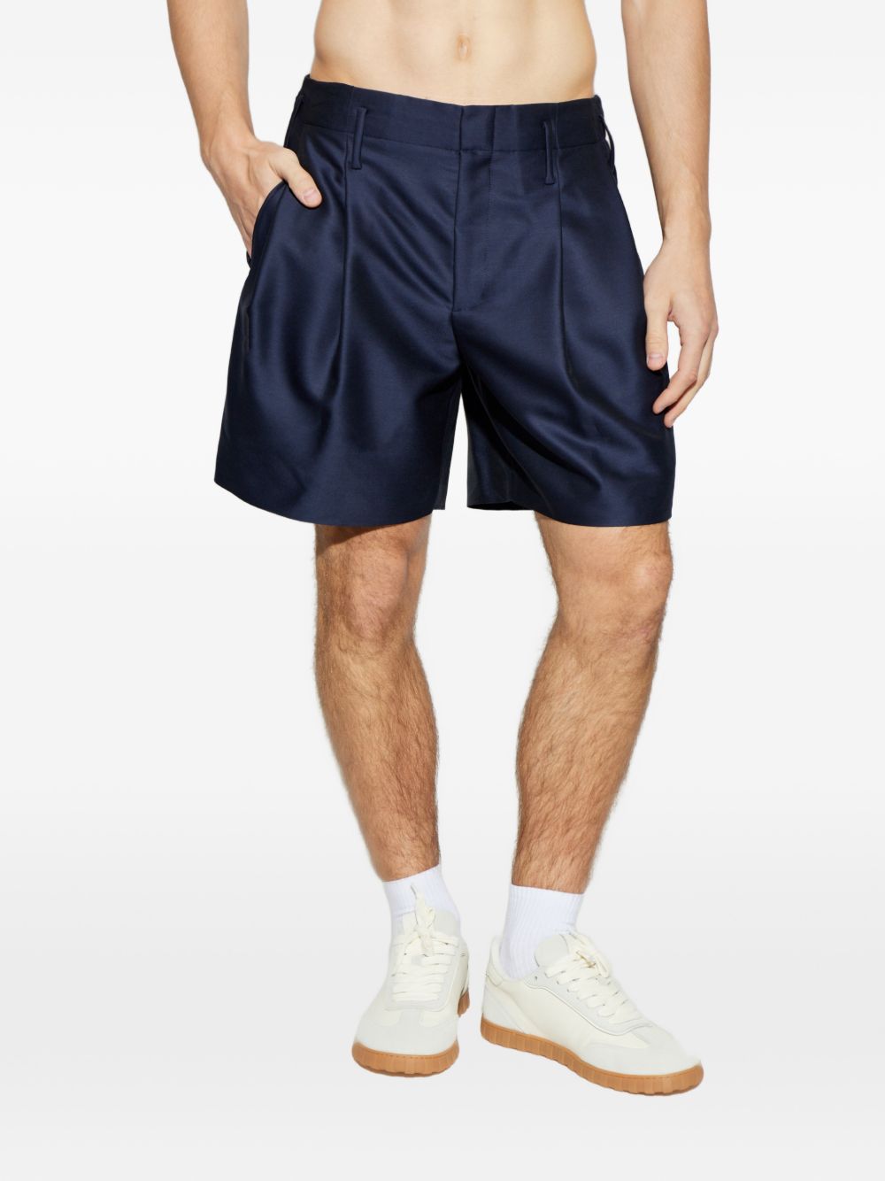 Tailored Blue Silk And Nylon Shorts