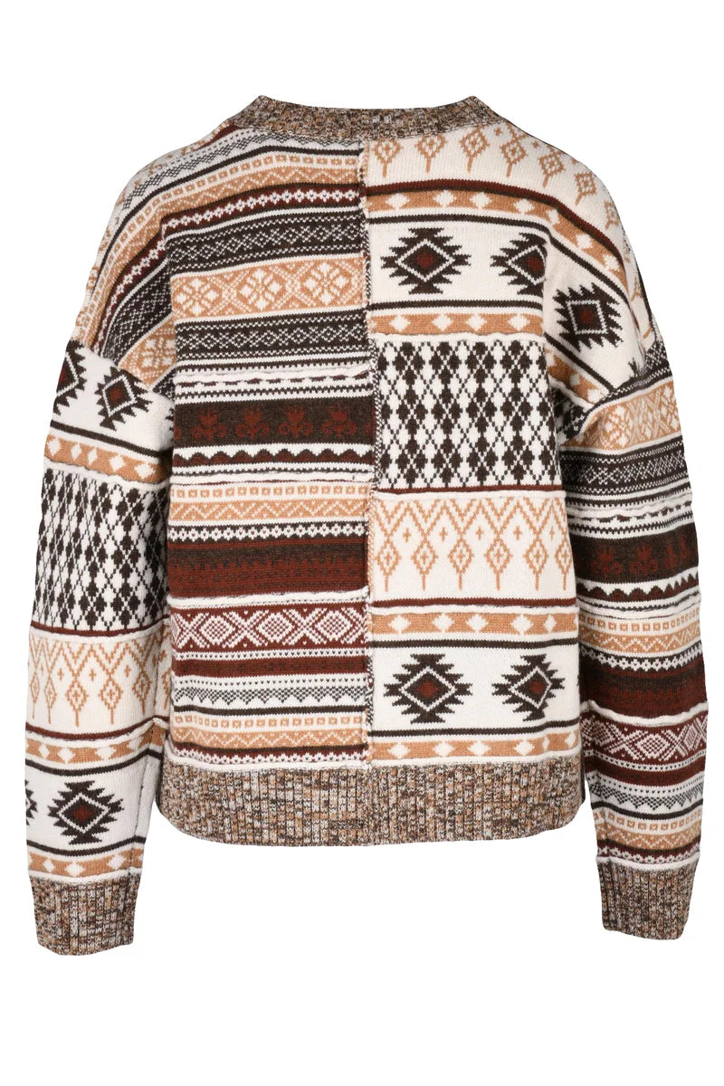 Crew Neck Sweater - Brown/Beige