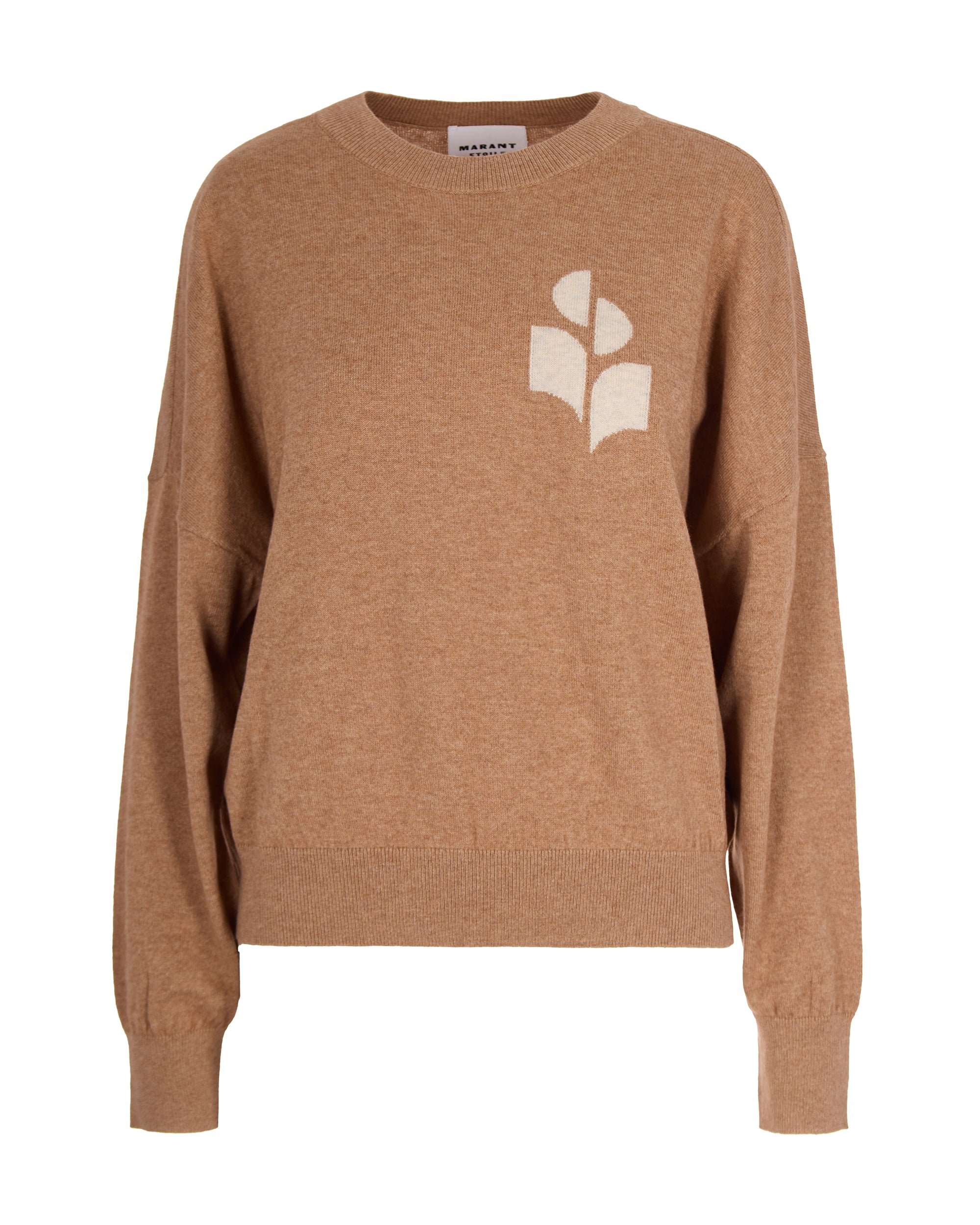Camel Knit Sweater with Abstract Logo Design