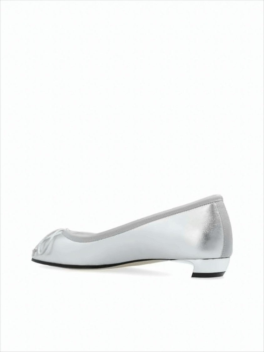 Metallic Finish Flat Shoes with Bow Detail