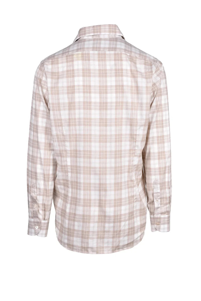 Beige and White Checkered Cotton Shirt