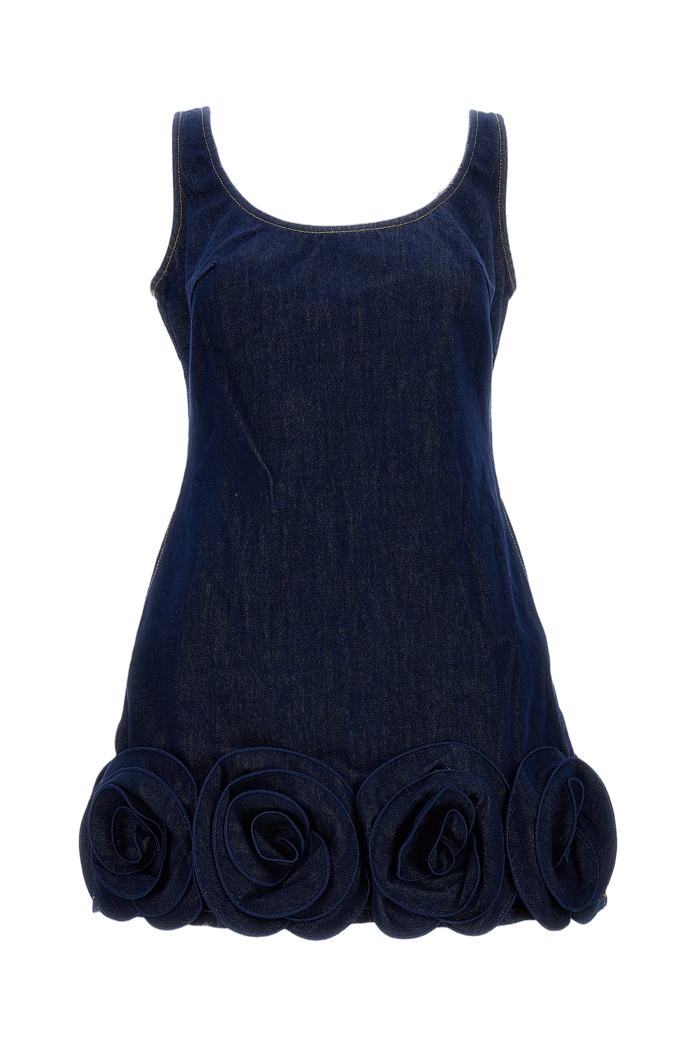Indigo Denim Mini Dress With 3D Flowers
