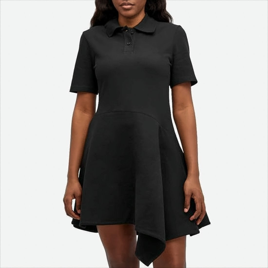 Polo Collar Midi Dress With Asymmetrical Hemline