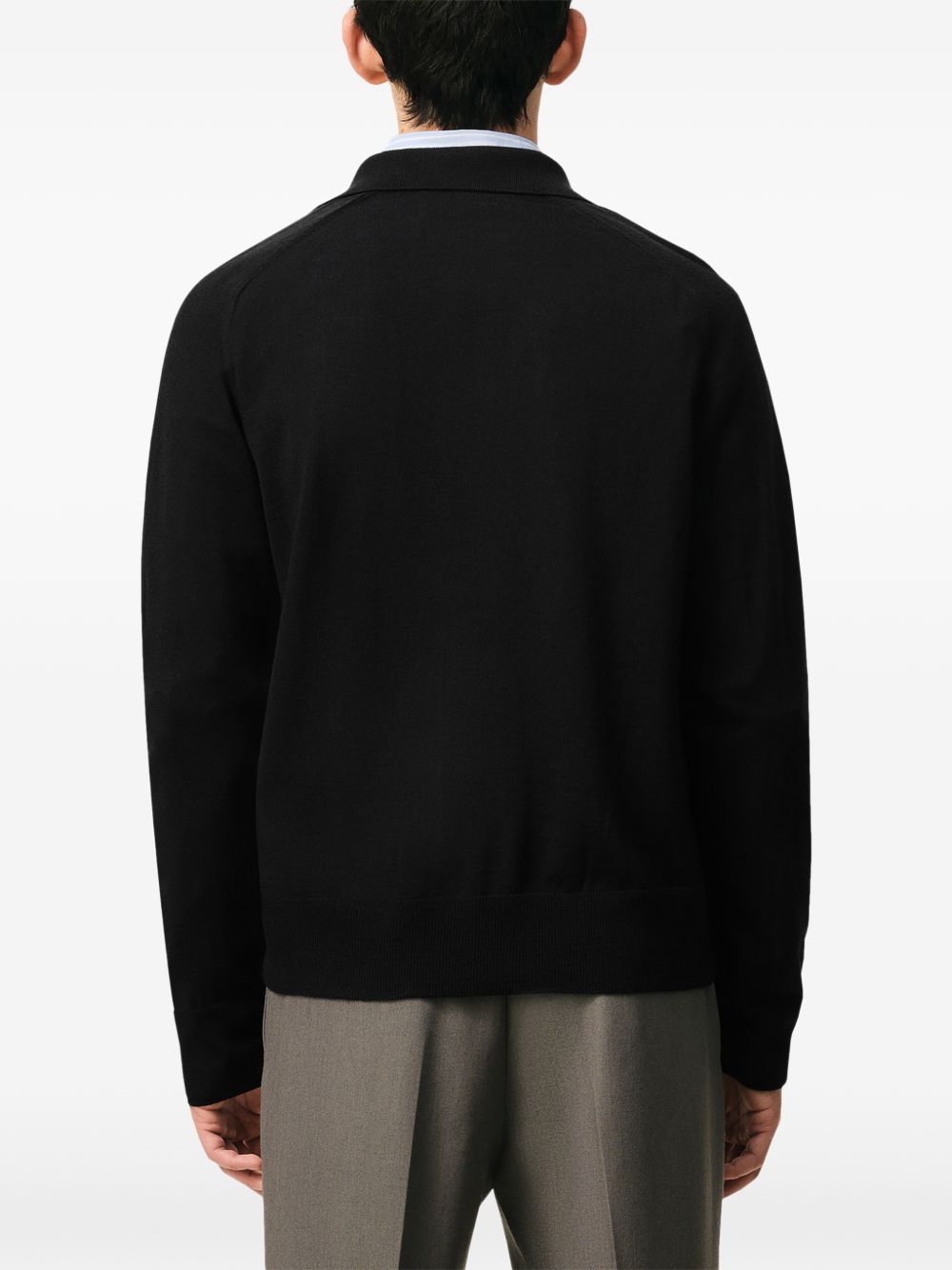 Black Polo Collar Embroidered Knit Sweater