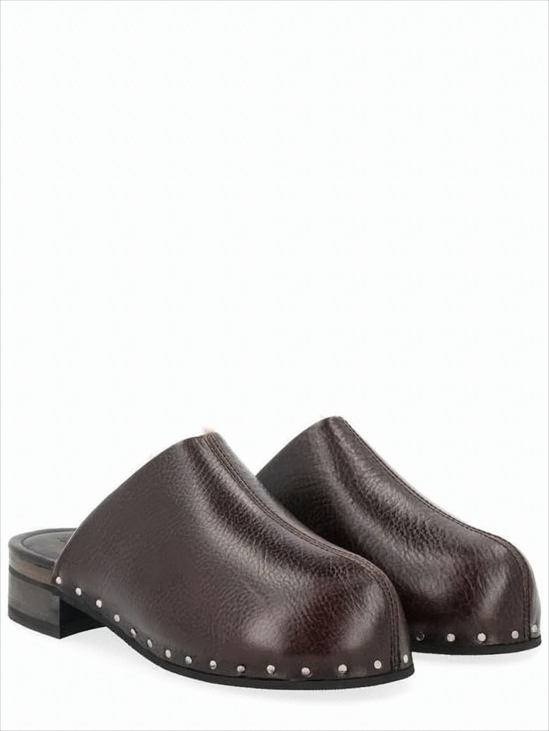 Deep Brown Cowhide Leather Slip-On Mules