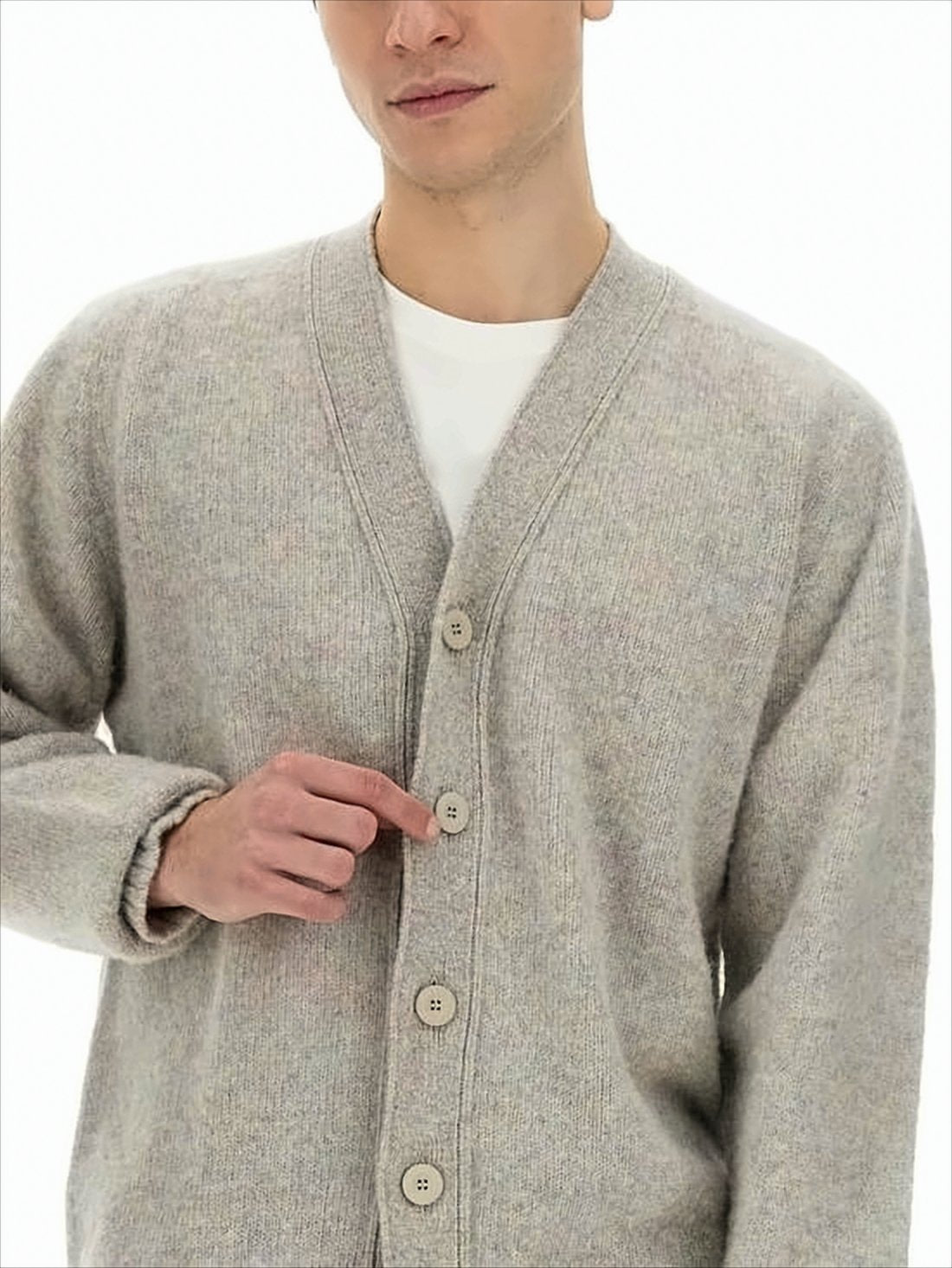 Soft Wool Cardigan with Relaxed Fit and V-Neckline