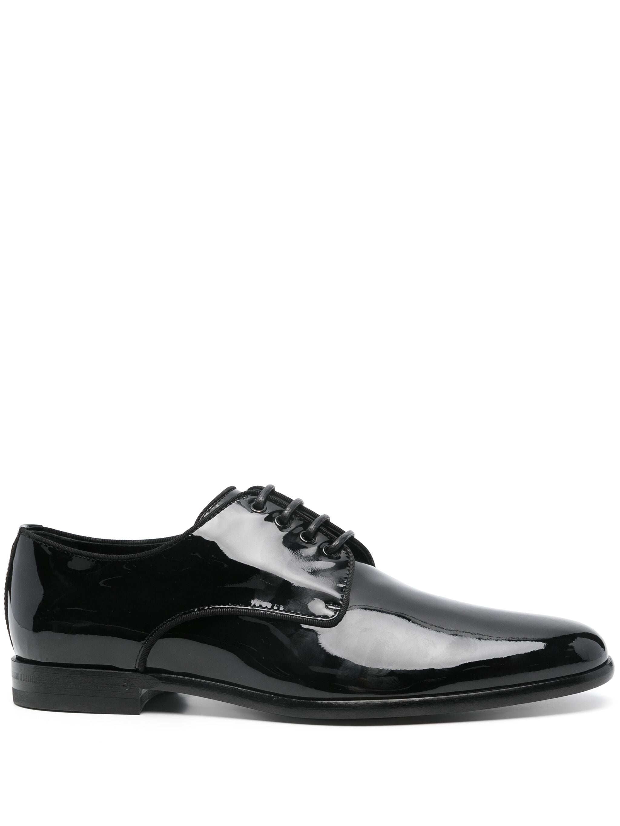 Polished Lacquered Leather Gros-Grain Derby Shoes