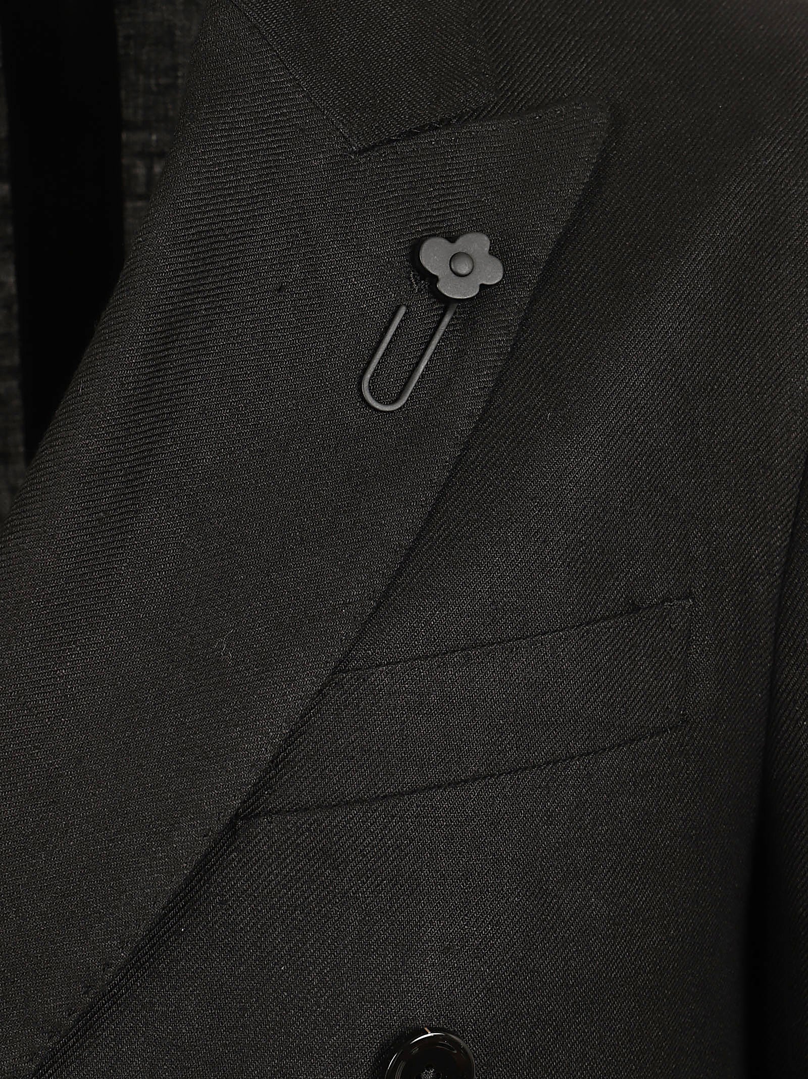 Double-Breasted Black Linen Suit