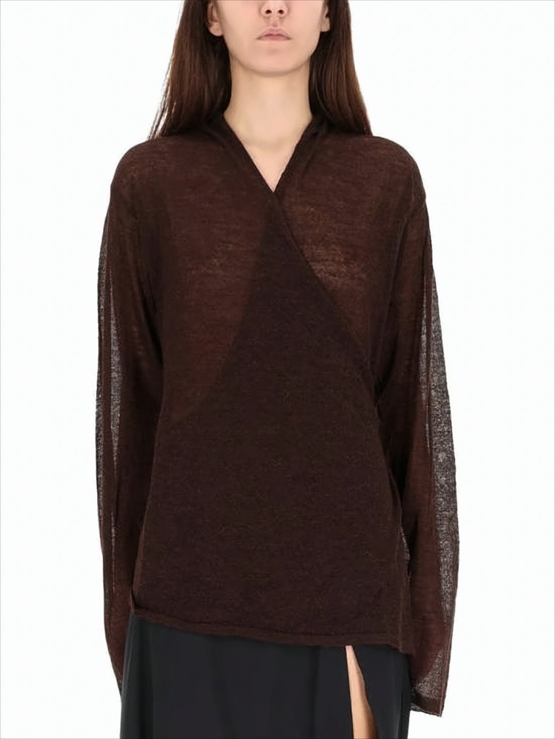 Lightweight Brown Wrap Cardigan With Side Ties