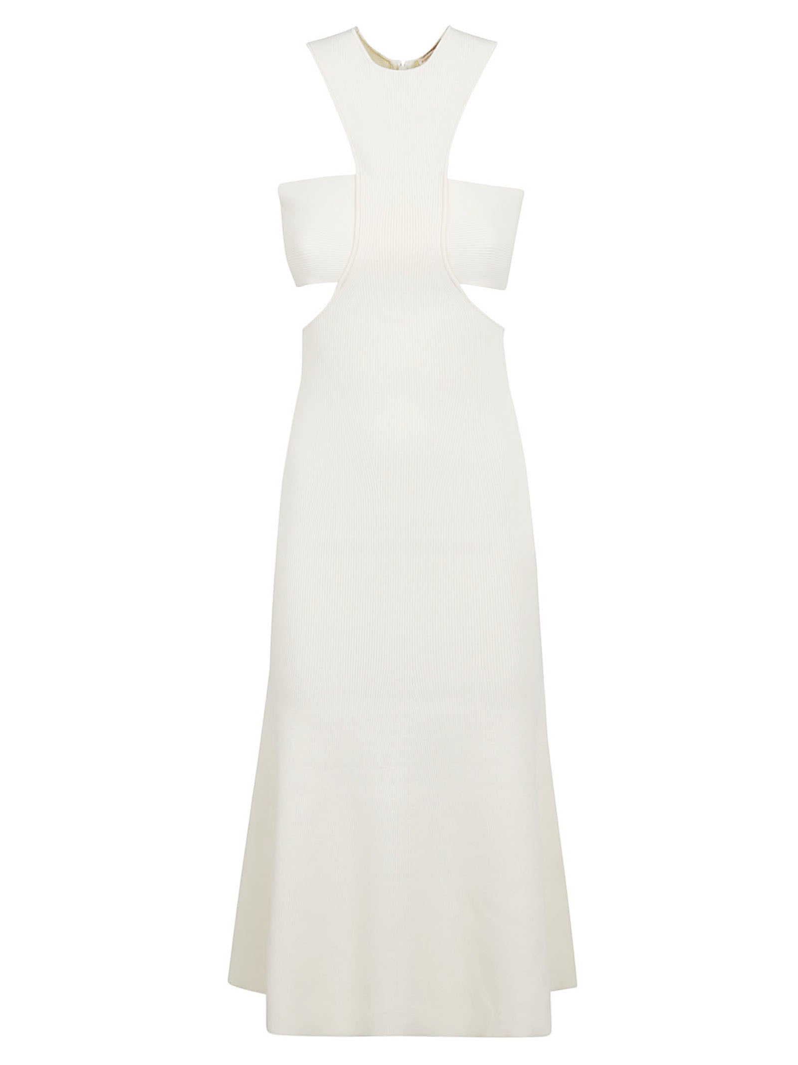 Floor-length White Dress with Fitted Bodice