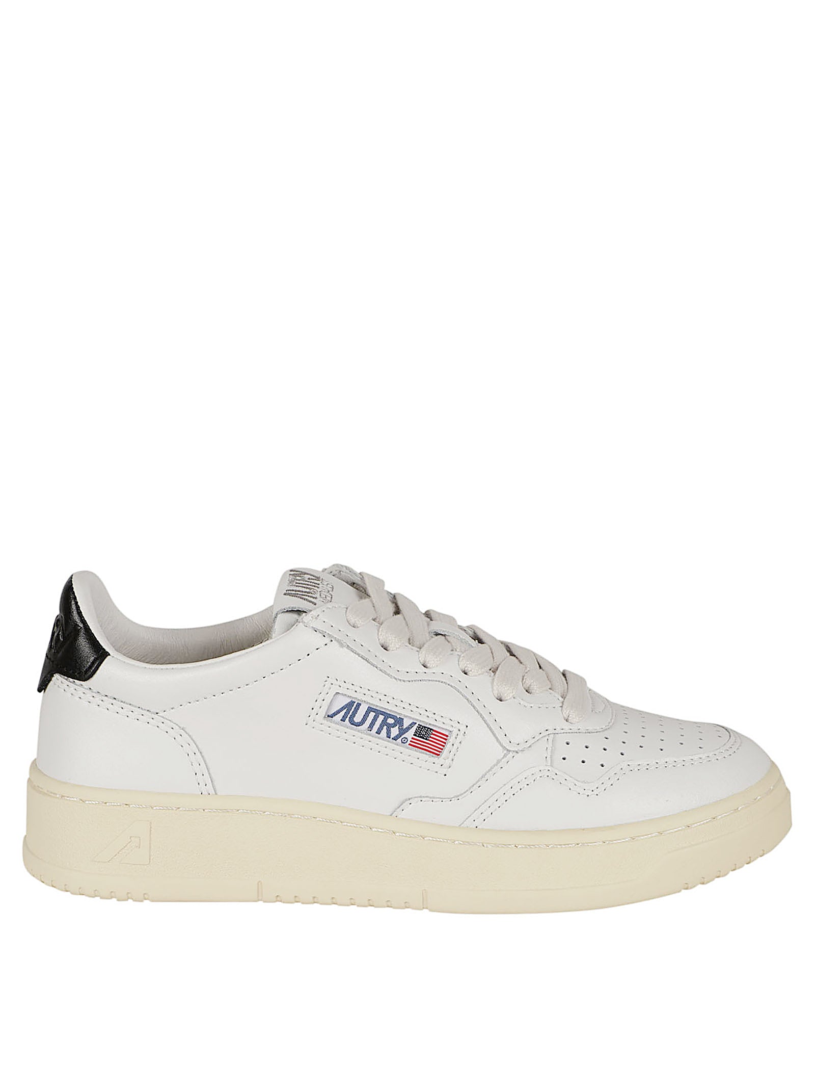 White Leather Low-Top Sneakers with Perforated Detailing