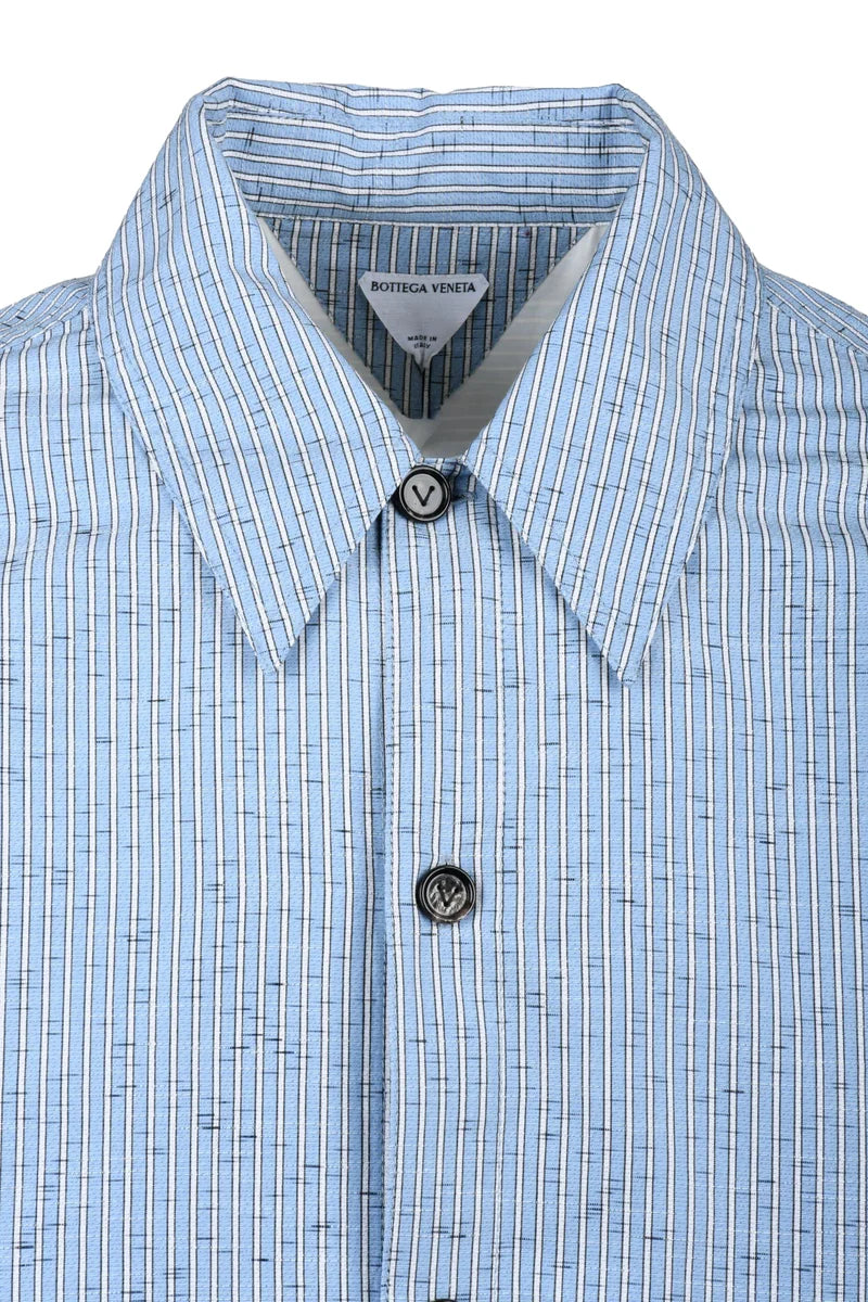 Cotton/Linen/Elastane Shirt - White/Sky Blue
