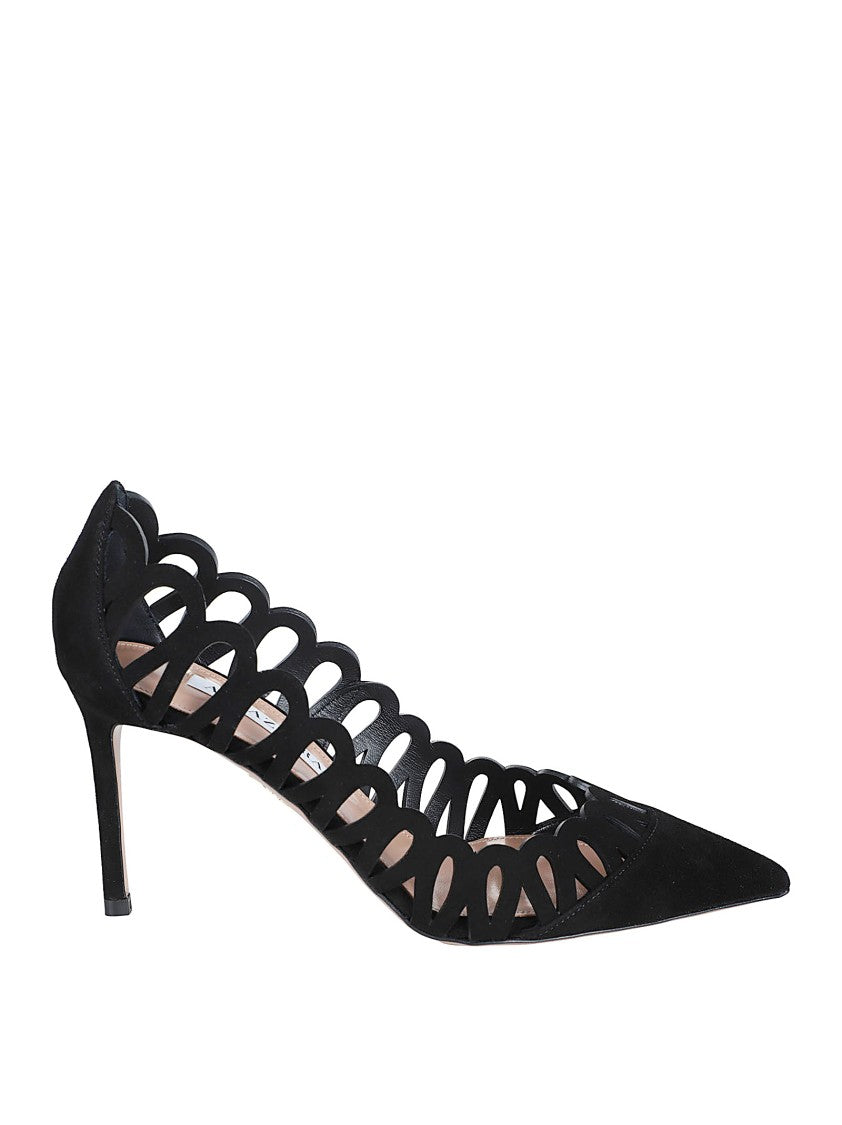 Pointed Toe Slip-On Pumps With Scalloped Cutouts
