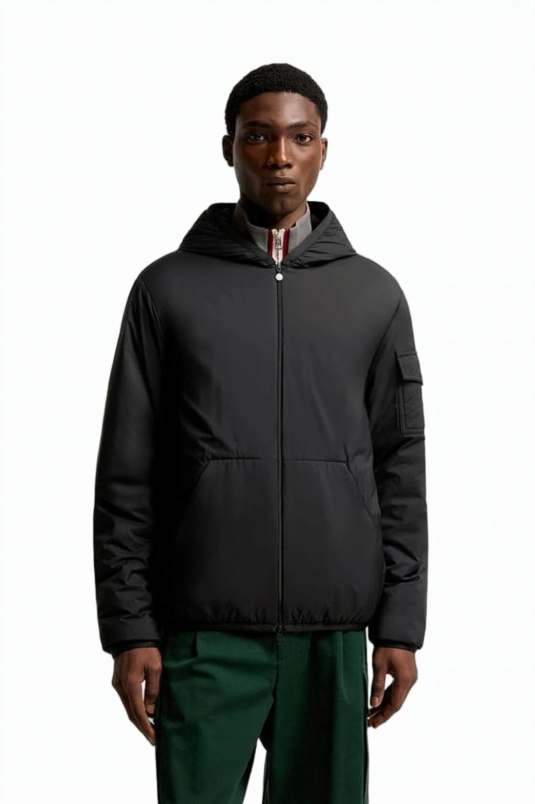 Quilted Lightweight Padded Jacket With Textured Knit Detail