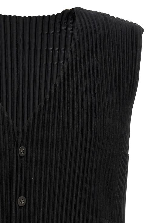 Deep V-Neck Pleated Vest With Button-Down Front