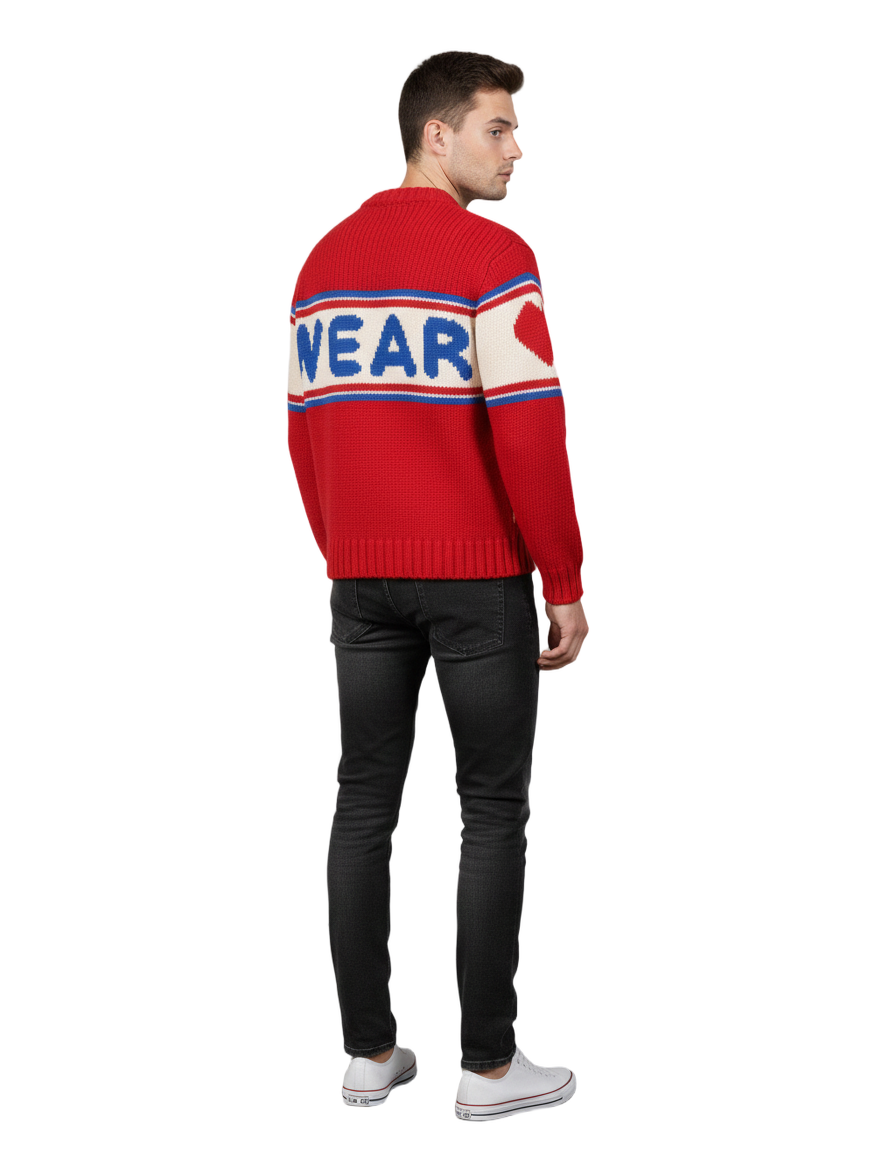 Sporty Knit Sweater with Oversized Logo Design