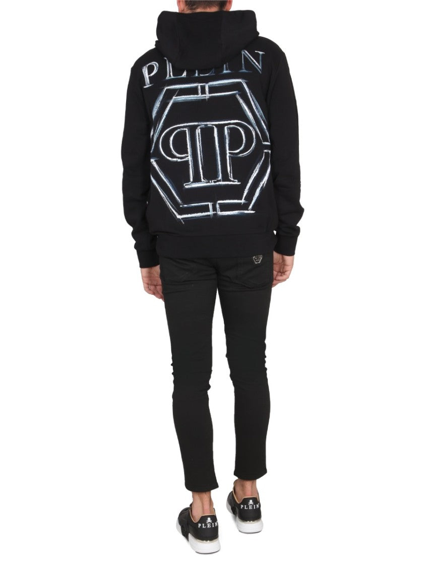 Black Graphic Hoodie With Hooded Neckline