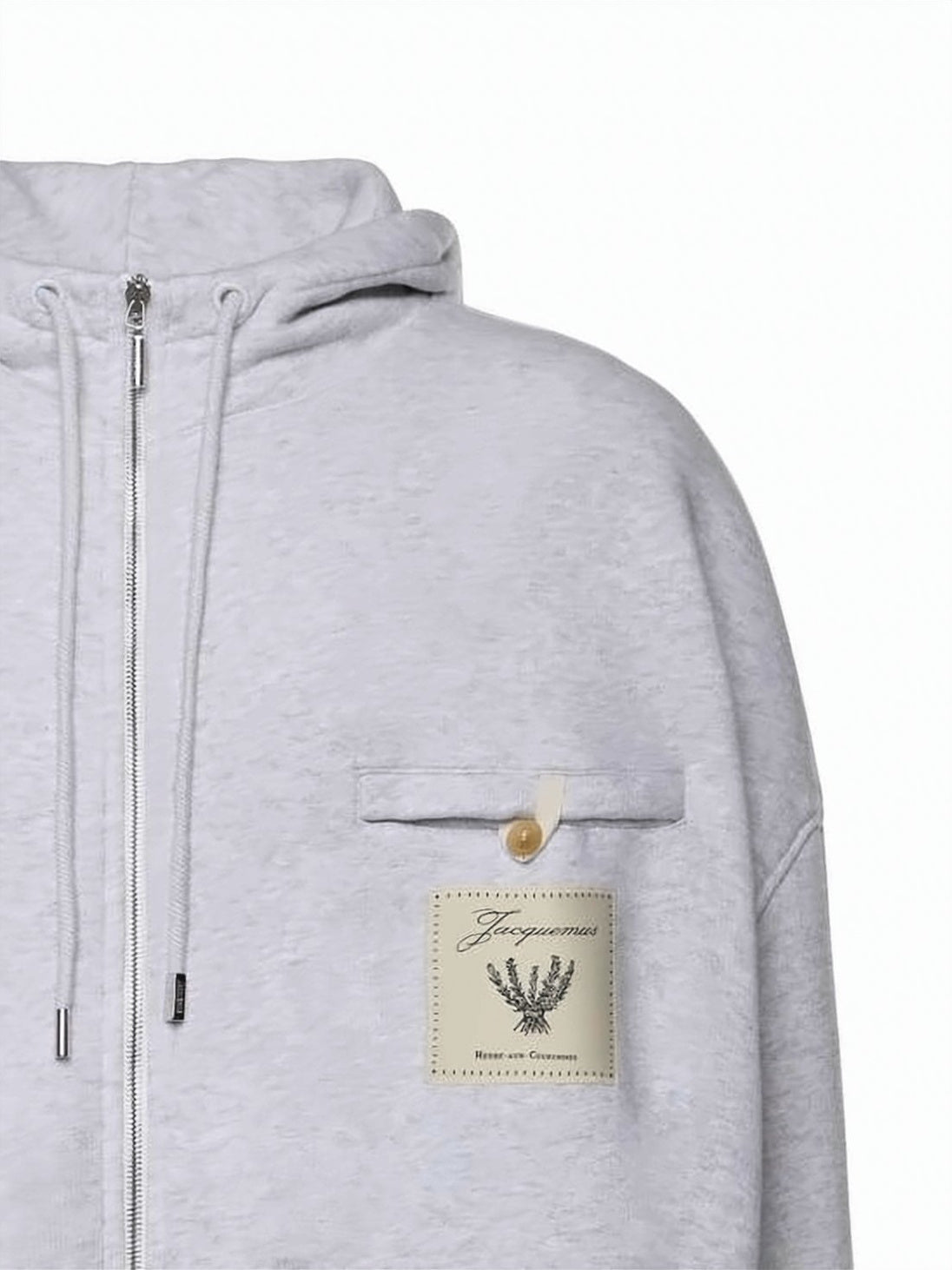Light Grey Zip-Up Hoodie with Embroidered Detail