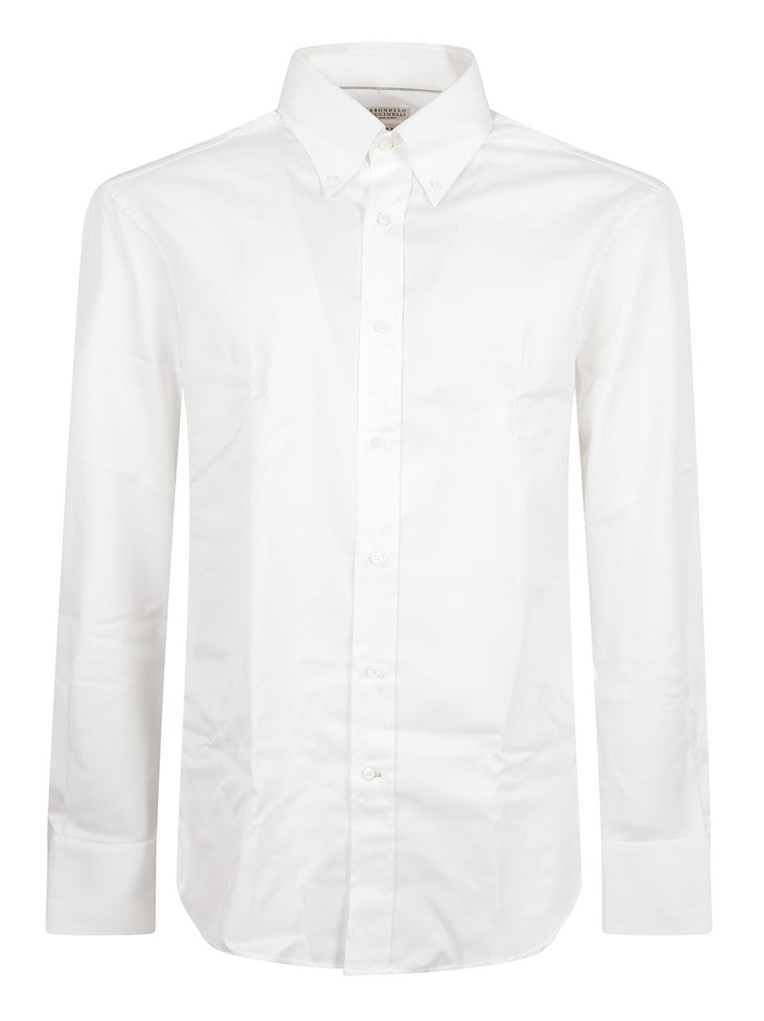 White Cotton Casual Shirt With Italian Collar