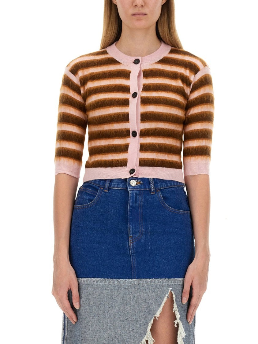 Cropped Cardigan With Playful Stripe Pattern