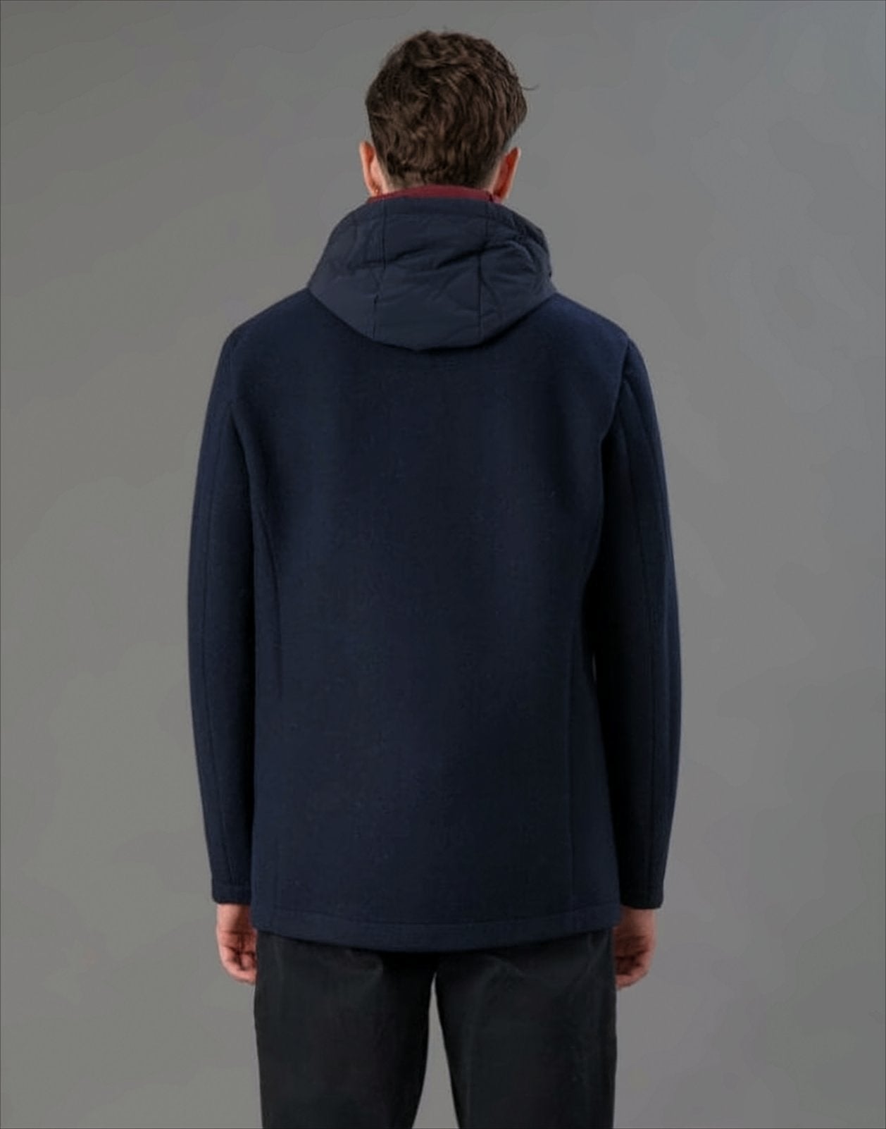 Double-Breasted Blue Coat With Detachable Hood