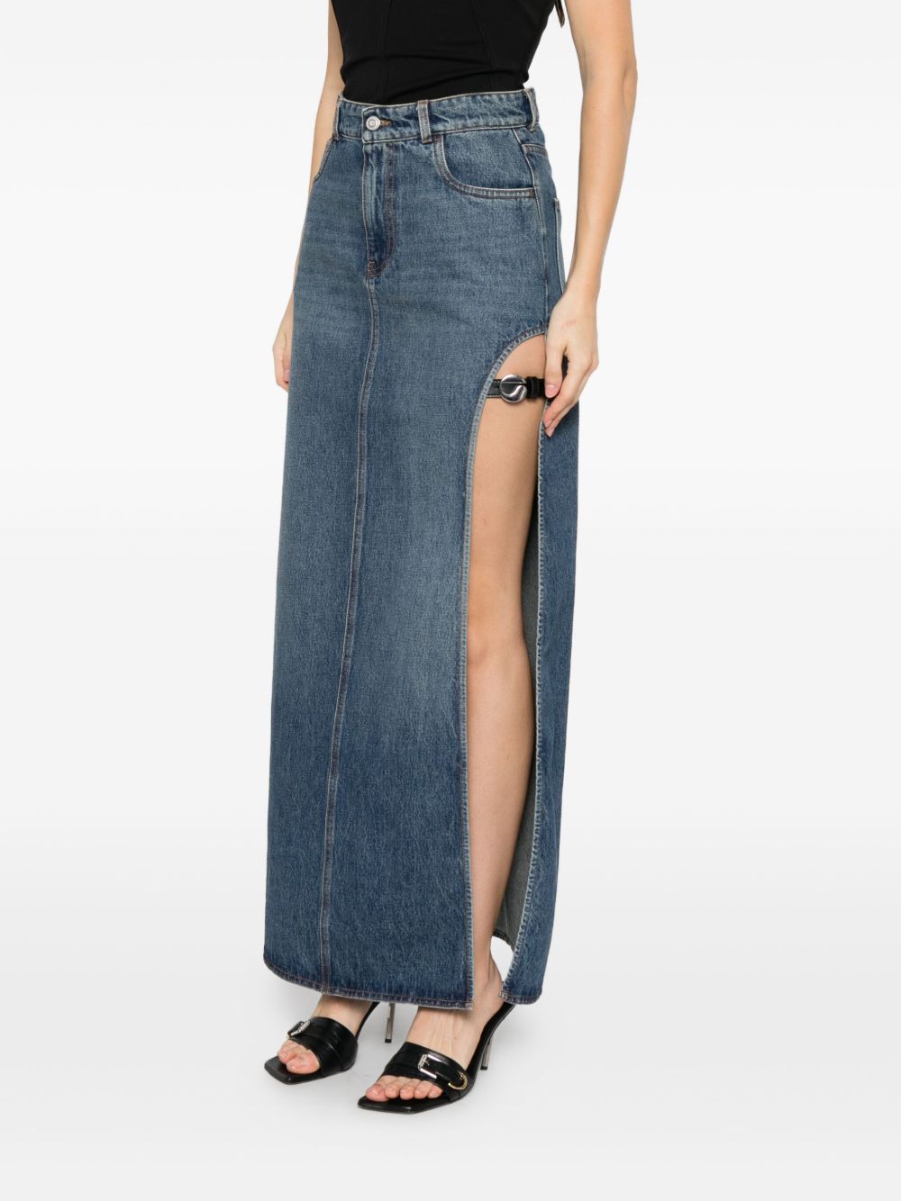 High-Waisted Blue Denim Midi Skirt