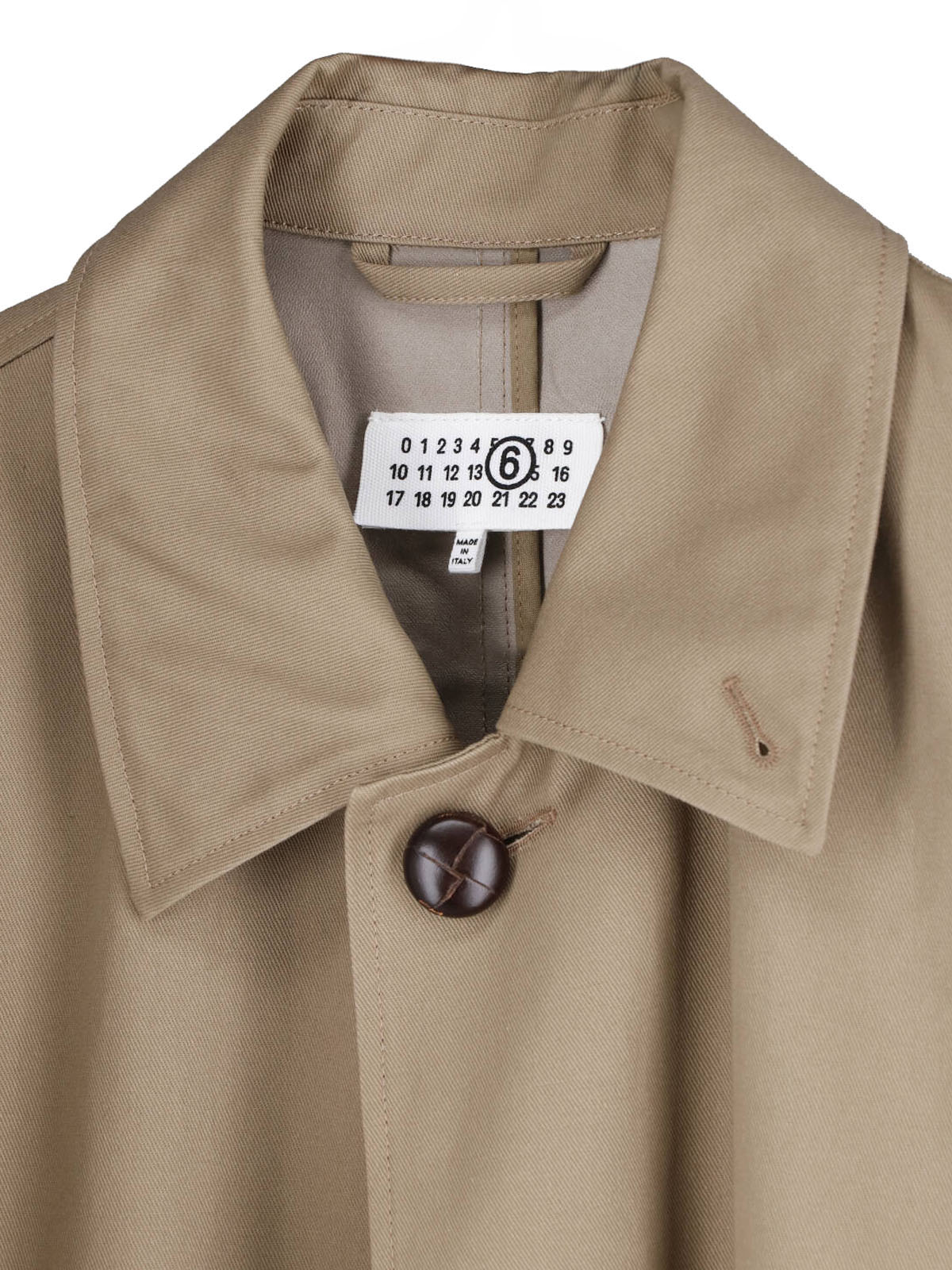 Mid-Length Beige Jacket with Classic Collar and Button Details