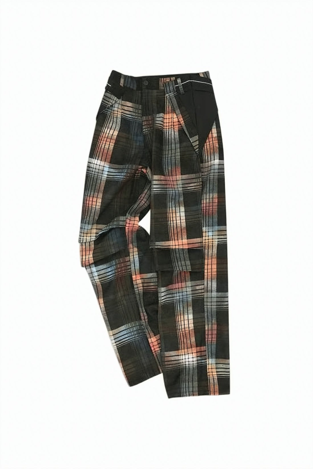 Plaid Straight Pants with Contrast Panels