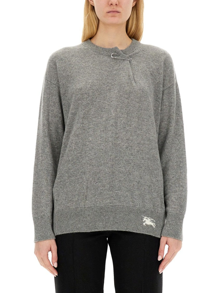 Cashmere Sweater With Unique Kilt Pin Detail