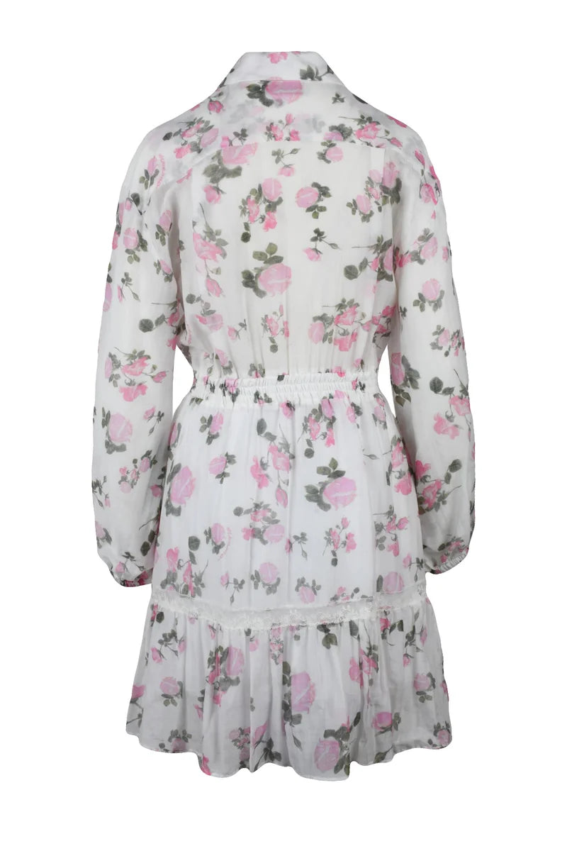 Short Gauzed Dress - White/Pink