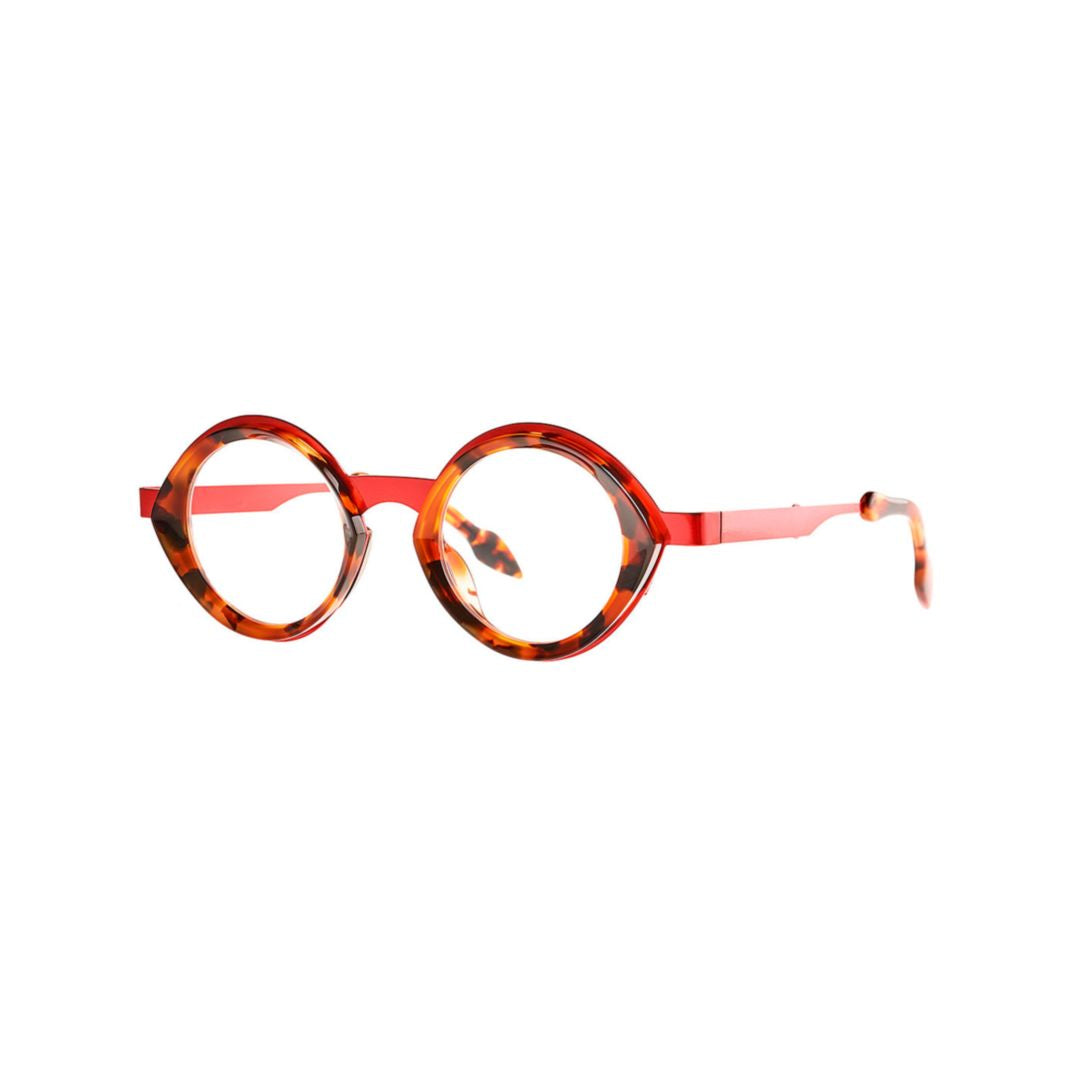Pipe 005 Hot Red Shine + Brown Dalmatian Round Eyeglasses