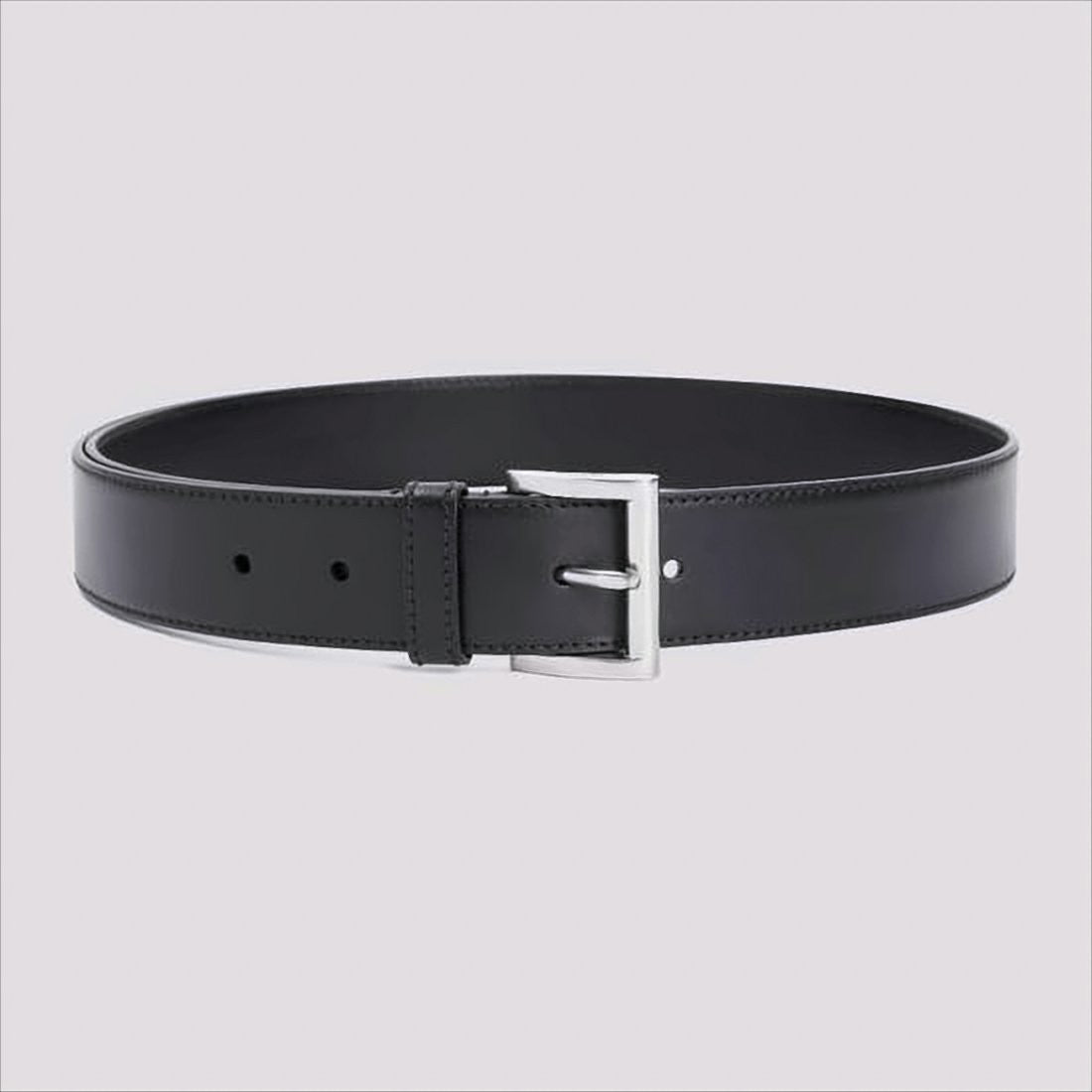 Regular-width Black Leather Belt with Polished Silver Buckle