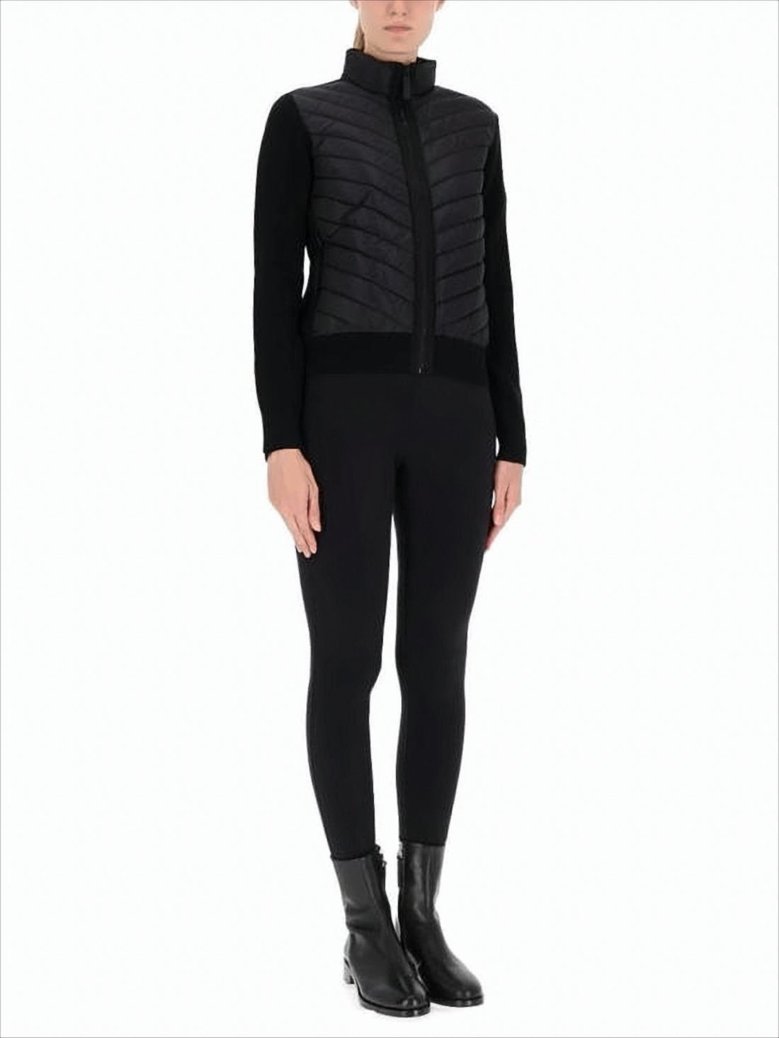 Quilted Black Down Jacket with Knit Back