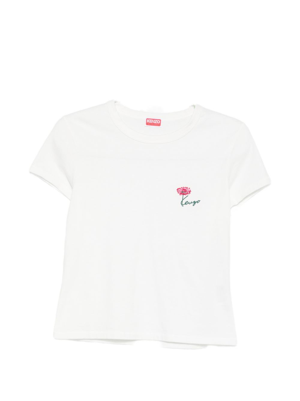 White Flower Embroidery Logo Crew Neck Top