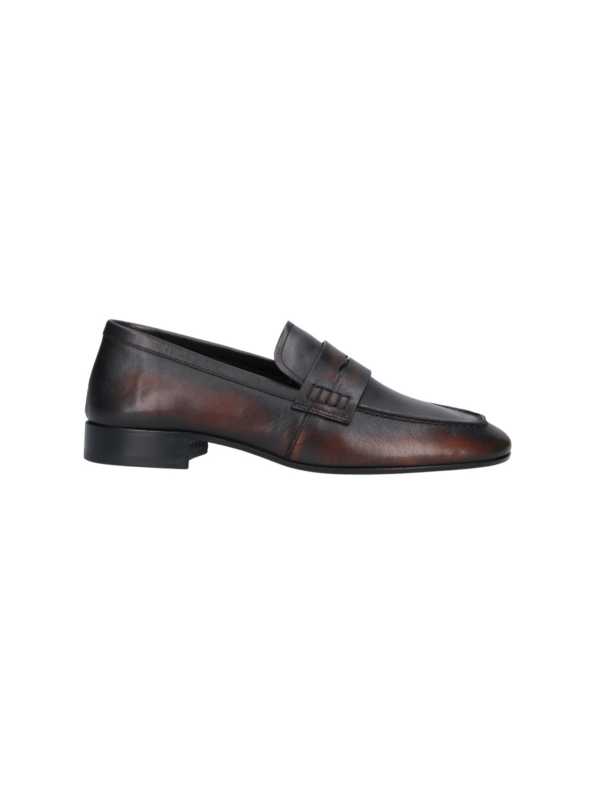 Brown Worn-Effect Squared Toe Leather Moccasins